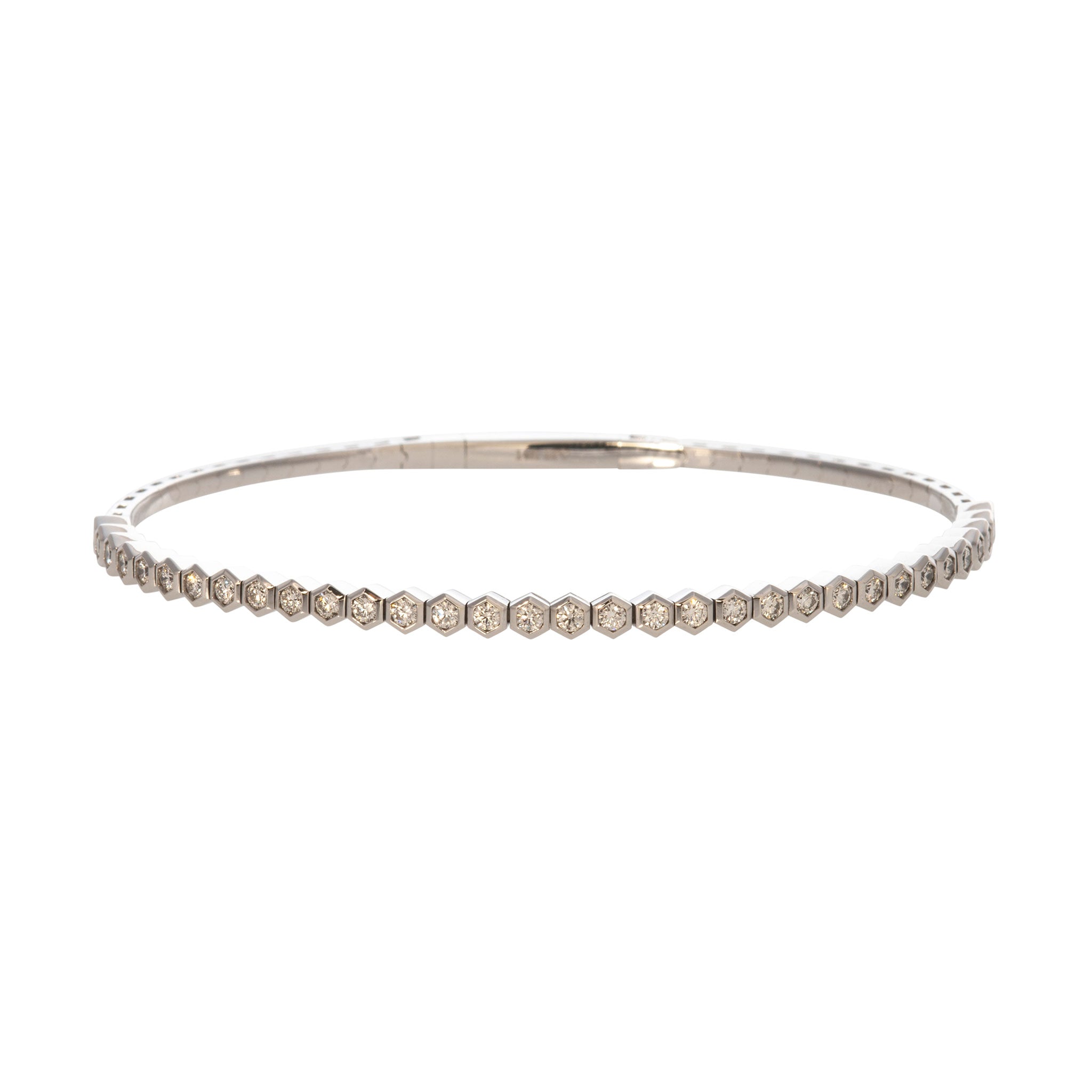 0.80ctw Diamond Hexagon Bezel 14K White Gold Flexible Bangle Bracelet for Women - Elegant Wedding, Anniversary & Evening Wear Jewelry Gift