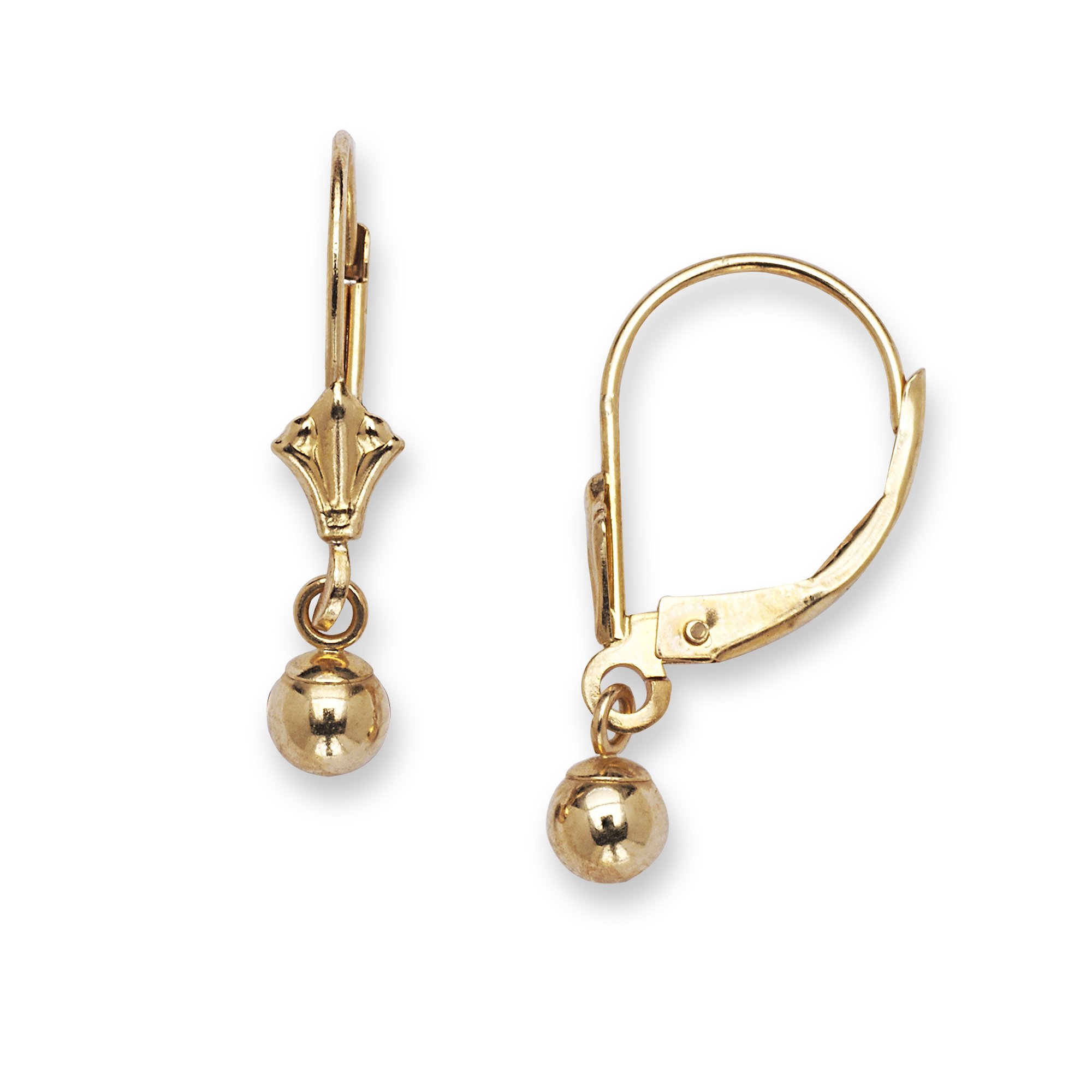 14K Yellow Gold Small Ball Drop Leverback Earrings - 22x5mm Dainty Hoop Earrings for Women, Elegant Jewelry Gift for Her, Perfect for Parties, Weddings & Everyday Wear