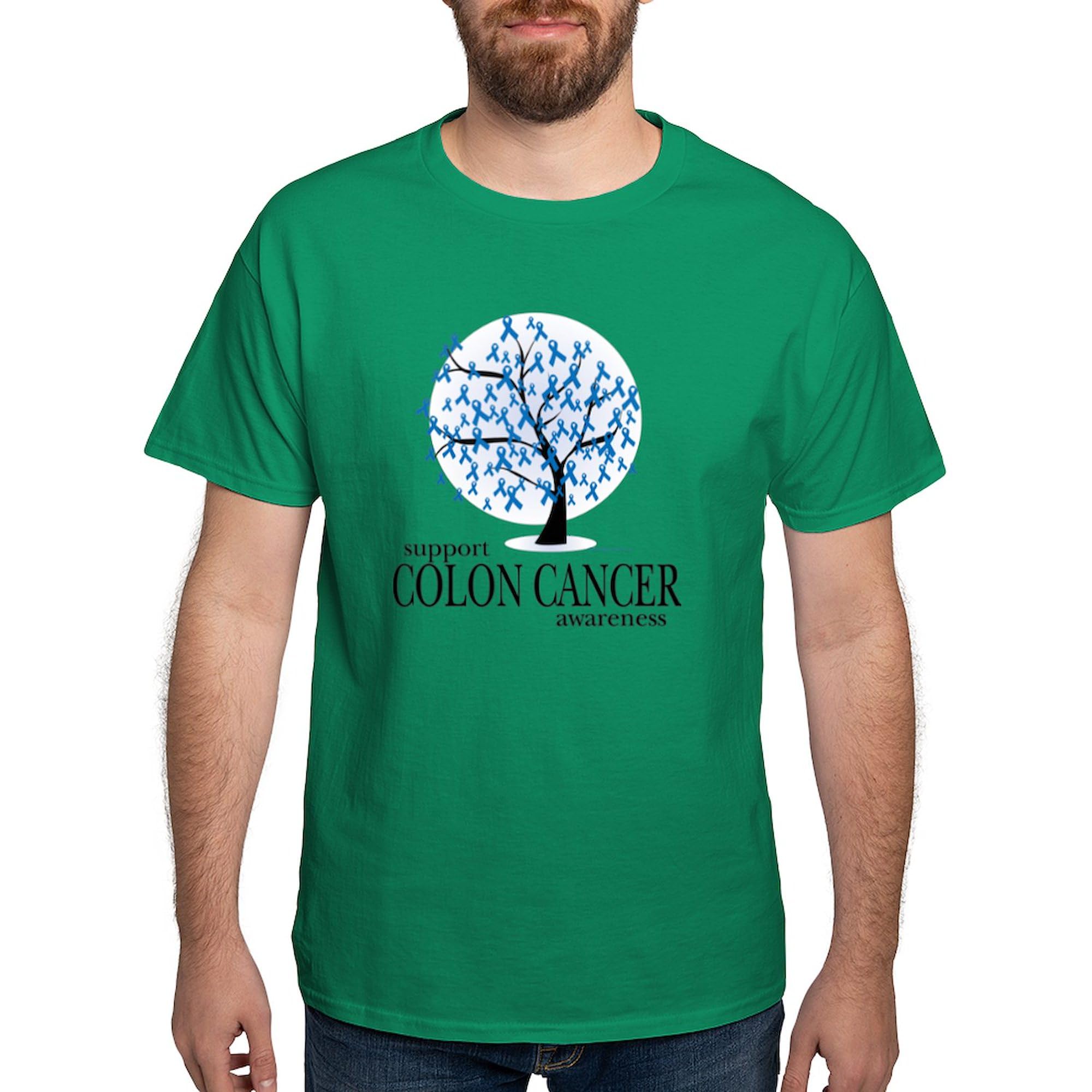 Colon Cancer Awareness Tree Graphic Dark T-Shirt for Men - 100% Cotton Comfort Fit Tee - Support Cancer Survivors & Patients - Perfect for Fundraisers, Awareness Events & Daily Wear