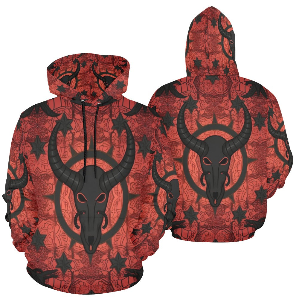 Baphomet Red Hoodie for Men & Women - Gothic Occult Pullover Sweatshirt | Perfect for Halloween, Cosplay & Alternative Fashion