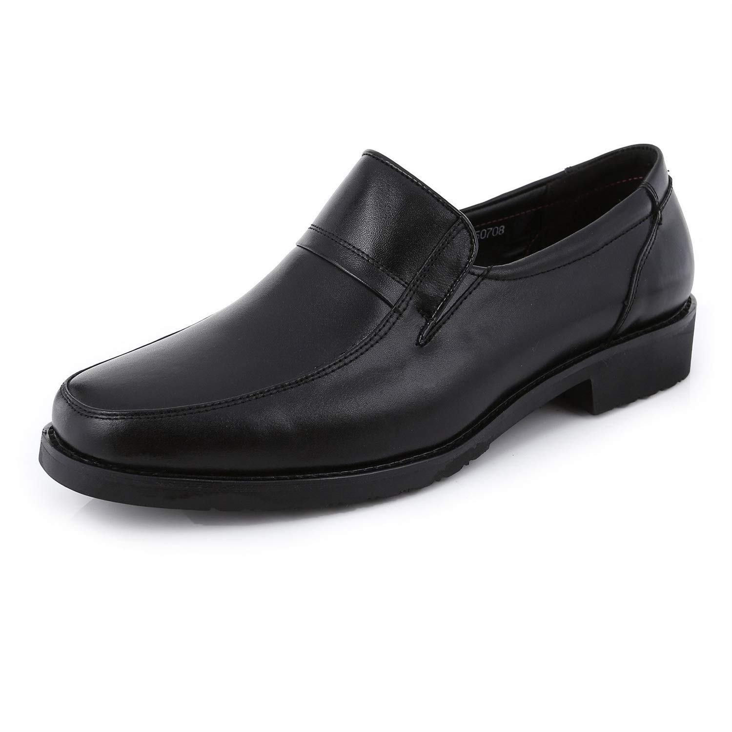 Premium Men's Leather Dress Shoes - Oxford Formal Slip-On with Round Apron Toe | Genuine Cowhide, Anti-Slip Rubber Sole & Block Heel | Business, Wedding & Office Wear