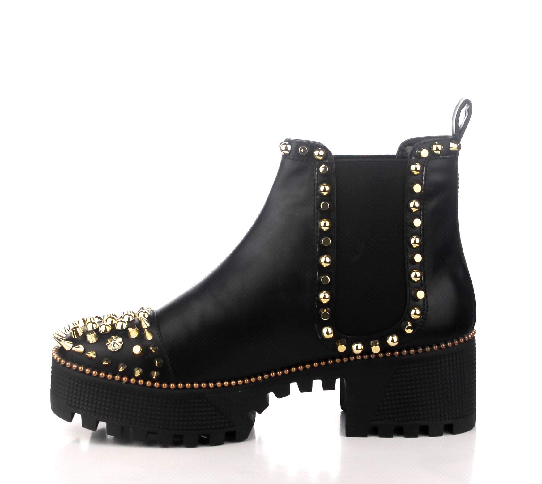 Cape Robbin Women's Spiky Combat Ankle Boots - Chunky Block Heel Platform Chelsea Boots with Studs | Stylish Punk Fashion Footwear for Night Out, Concert & Streetwear