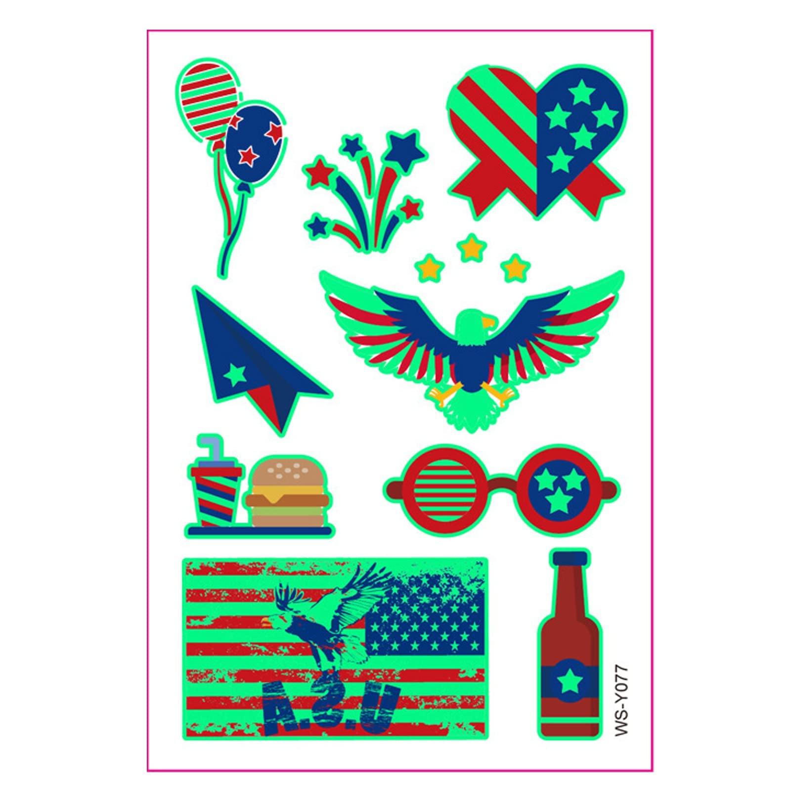 IFOTIME Glow in the Dark Patriotic Temporary Tattoos - 4th of July Independence Day Body Art Stickers for Party Decorations, Face & Arm Tattoo - Perfect for Festivals, Parades & Night Celebrations (Set C, One Size)