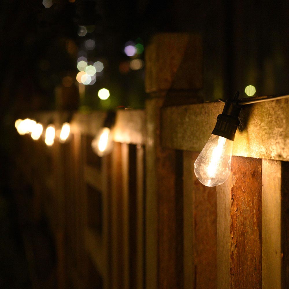 Solar Powered Outdoor String Lights - 15 LED Bulbs, 48ft Waterproof Bistro Lights for Patio, Garden, Backyard & Wedding Decor