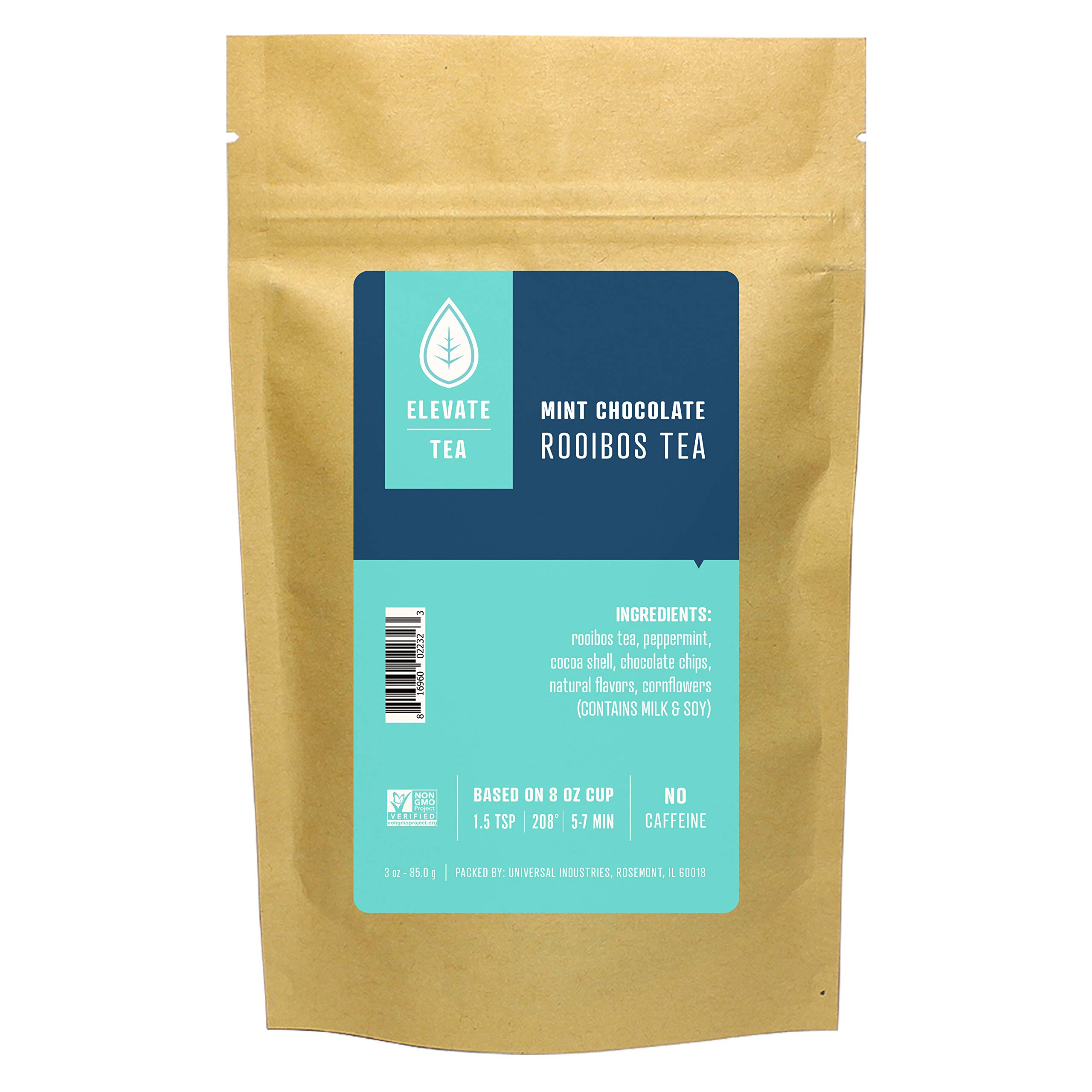Elevate Tea Mint Chocolate Rooibos Loose Leaf Tea - Caffeine Free Herbal Tea, 3 oz Pouch (30 Cups) - Hot & Iced Tea, All Natural Ingredients - Perfect for Relaxation, Afternoon Tea & Gift Giving
