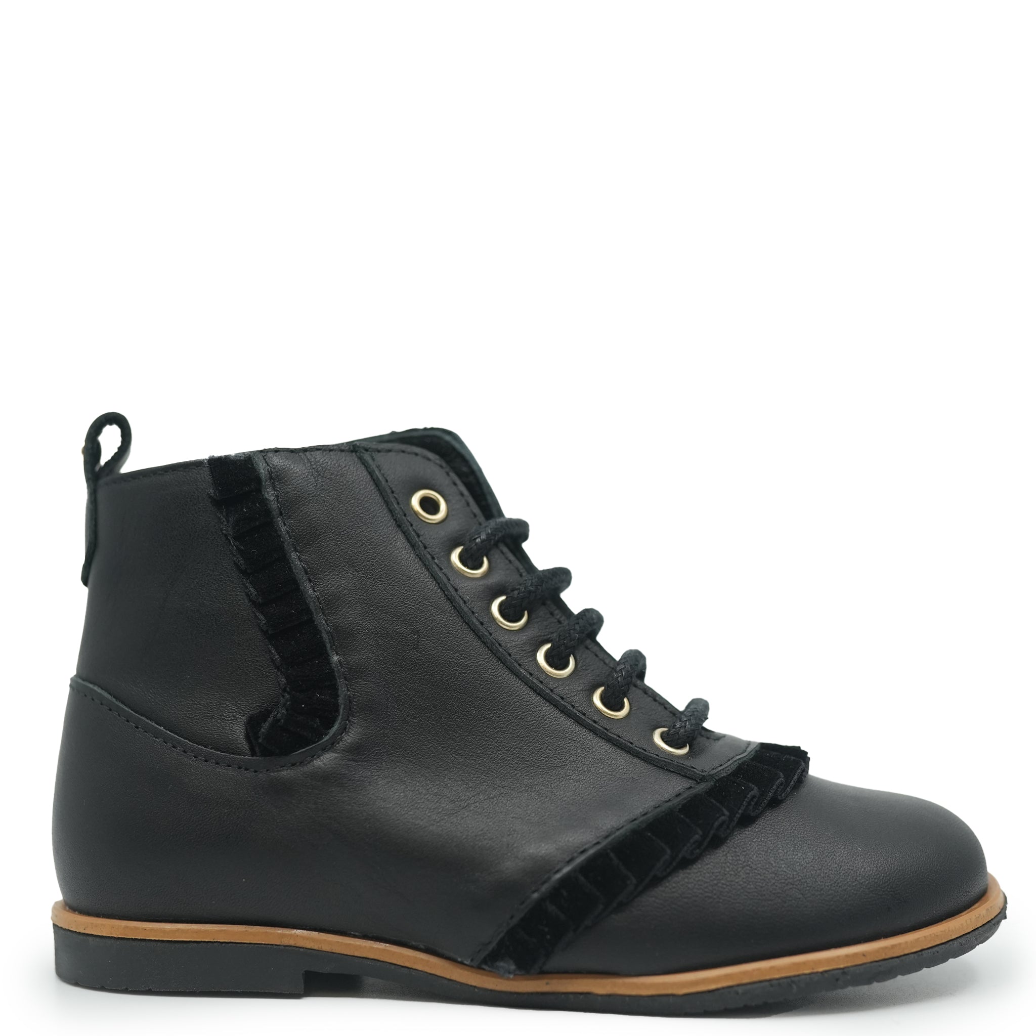 Manuela Black Leather Ruffle Bootie - Stylish Women's Ankle Boots for Fall & Winter | Perfect for Office, Date Night & Casual Outfits