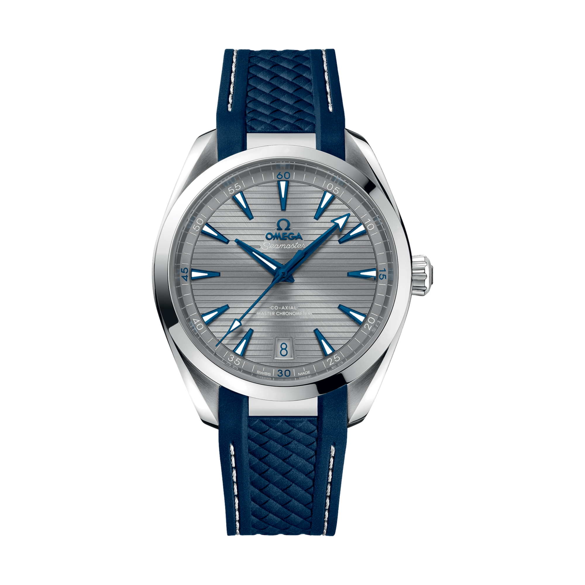 Omega Seamaster Aqua Terra 150M Co-Axial Master Chronometer 41mm Men's Watch - Gray/Blue Dial with Rubber Strap | Waterproof Luxury Dress Watch for Business, Travel & Special Occasions