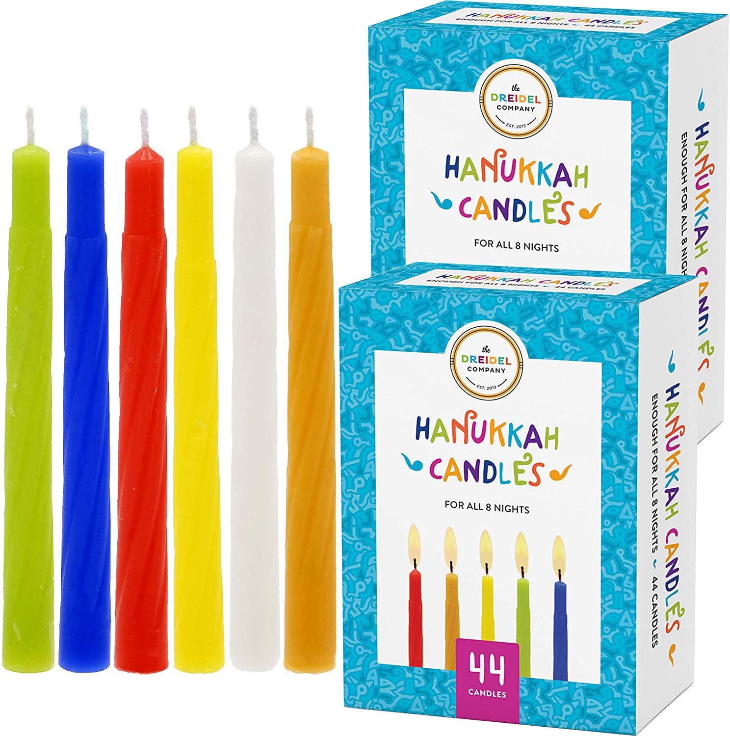 Colorful Hanukkah Candles 44-Pack for Menorah - 2-Pack for All 8 Nights