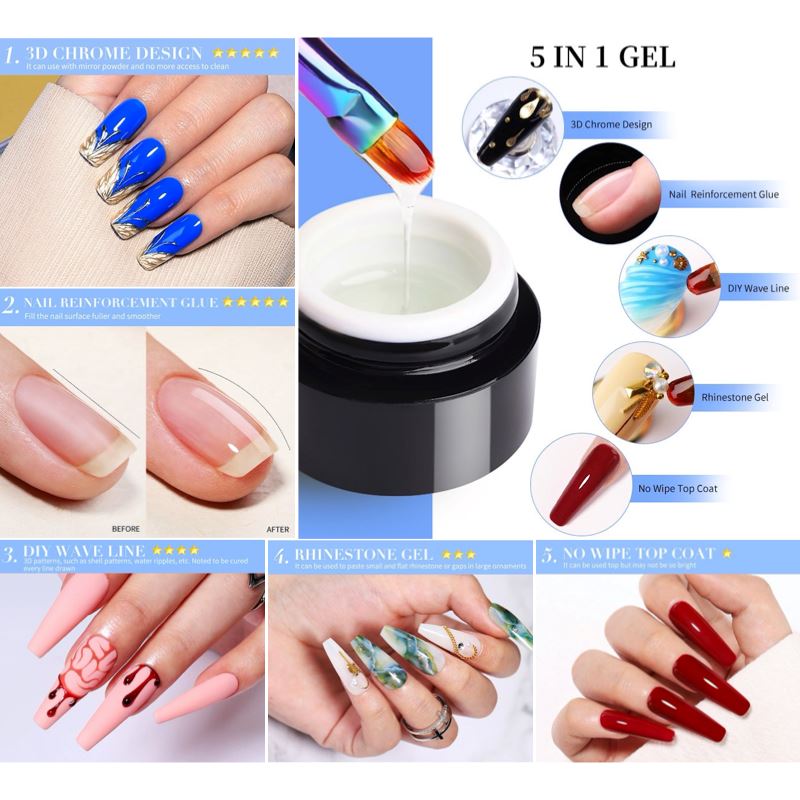 5 in 1 Gel Nail Polish Set - Born Pretty Long Lasting Nail Art Kit with Base Coat, Top Coat, Builder Gel & Colors for Salon Quality Manicures at Home | Perfect for DIY Nail Art, Special Occasions & Gifts