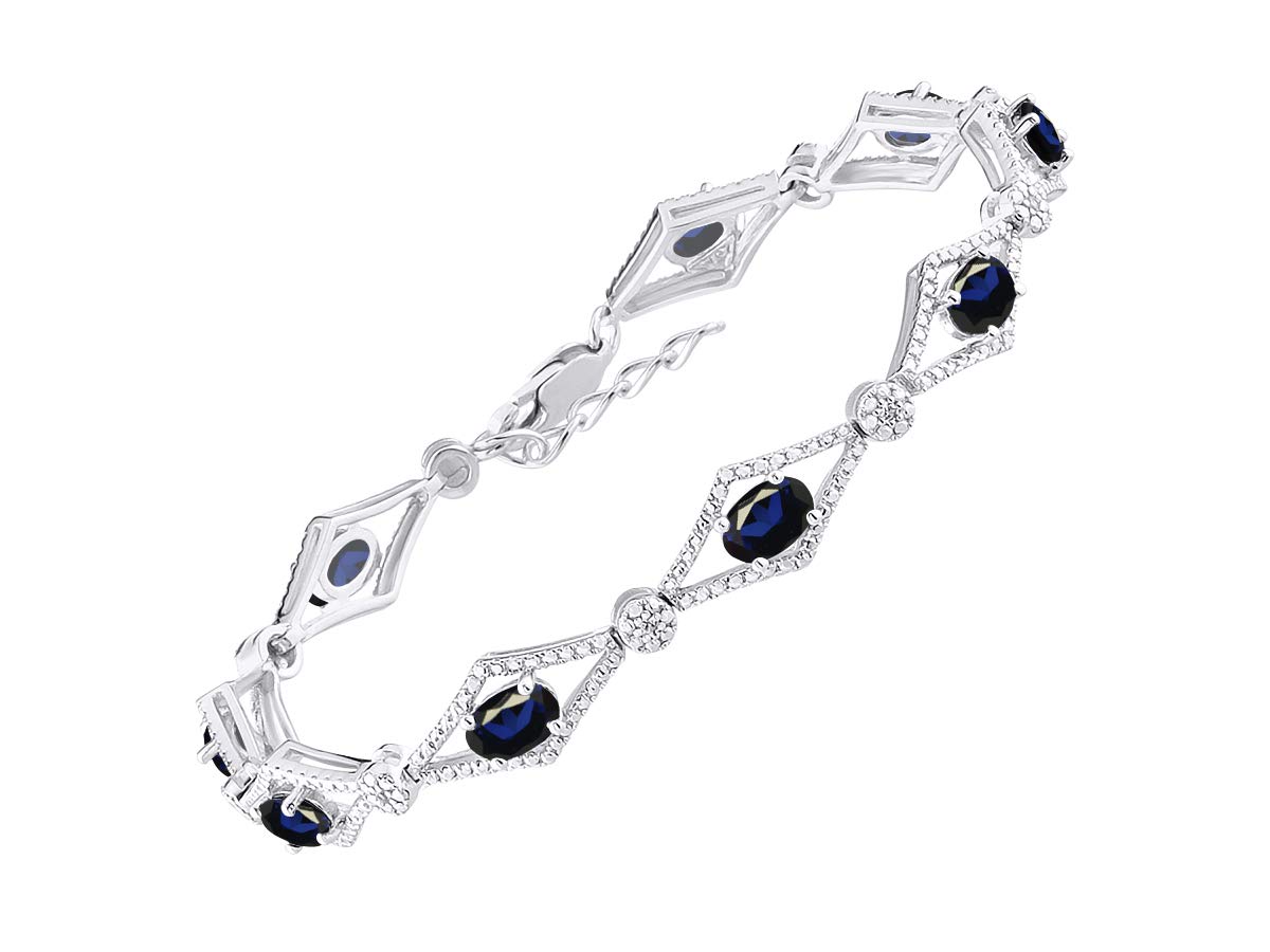 Rylos Women's 925 Sterling Silver Tennis Bracelet with Genuine Gemstones & Diamonds | Adjustable 7-8 Inch Wrist Size | 9 Stunning 6x4mm Birthstone Options | Elegant Jewelry Gift for Women | Perfect for Anniversaries, Birthdays & Friendship Celebrations