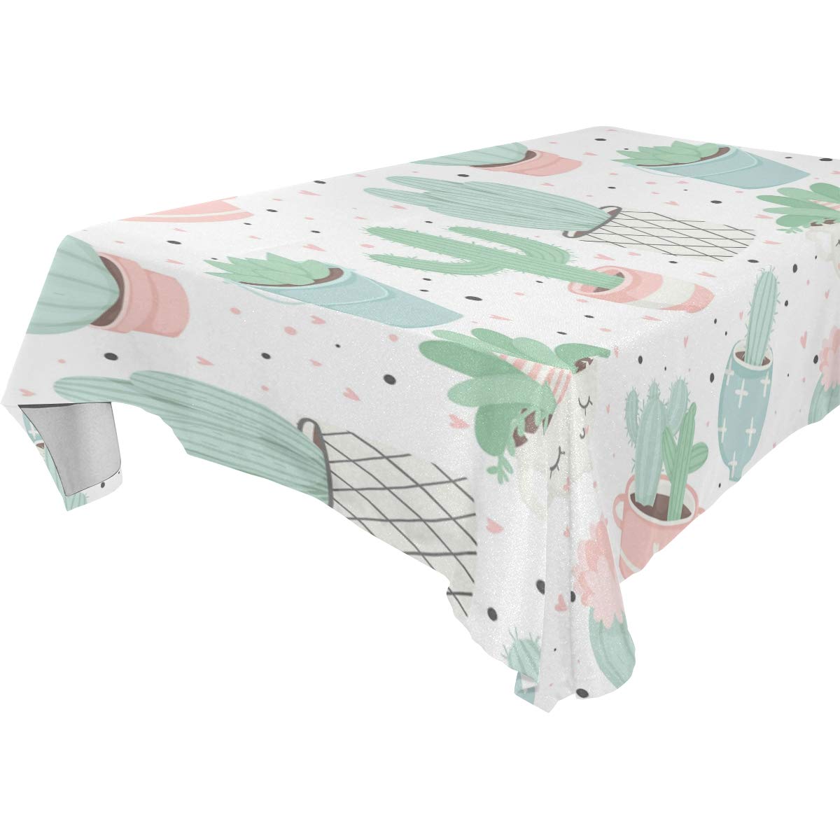 Cute Summer Cactus Pattern Washable Polyester Tablecloth 54x54 Inch - Wrinkle-Free, Waterproof Rectangle Table Cover for Kitchen, Dining & Outdoor Party Decor