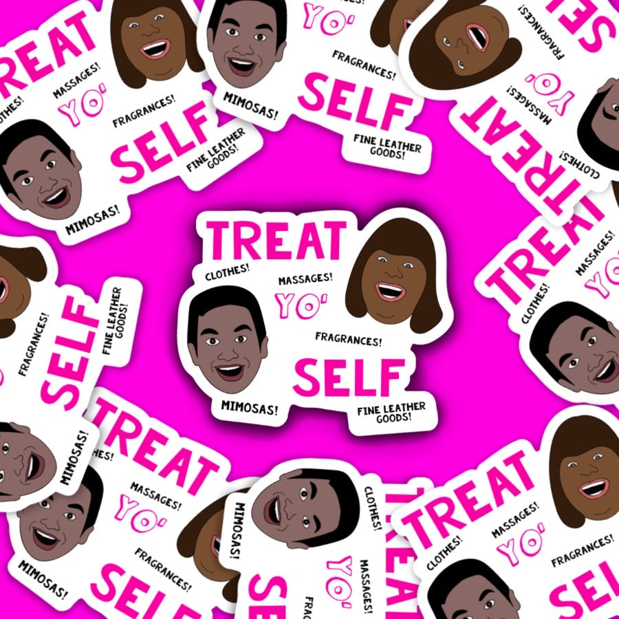 Treat Yo Self Vinyl Sticker - Waterproof Decal for Laptops, Water Bottles & DIY Crafts - Fun Self-Care Gift for Friends & Personal Use