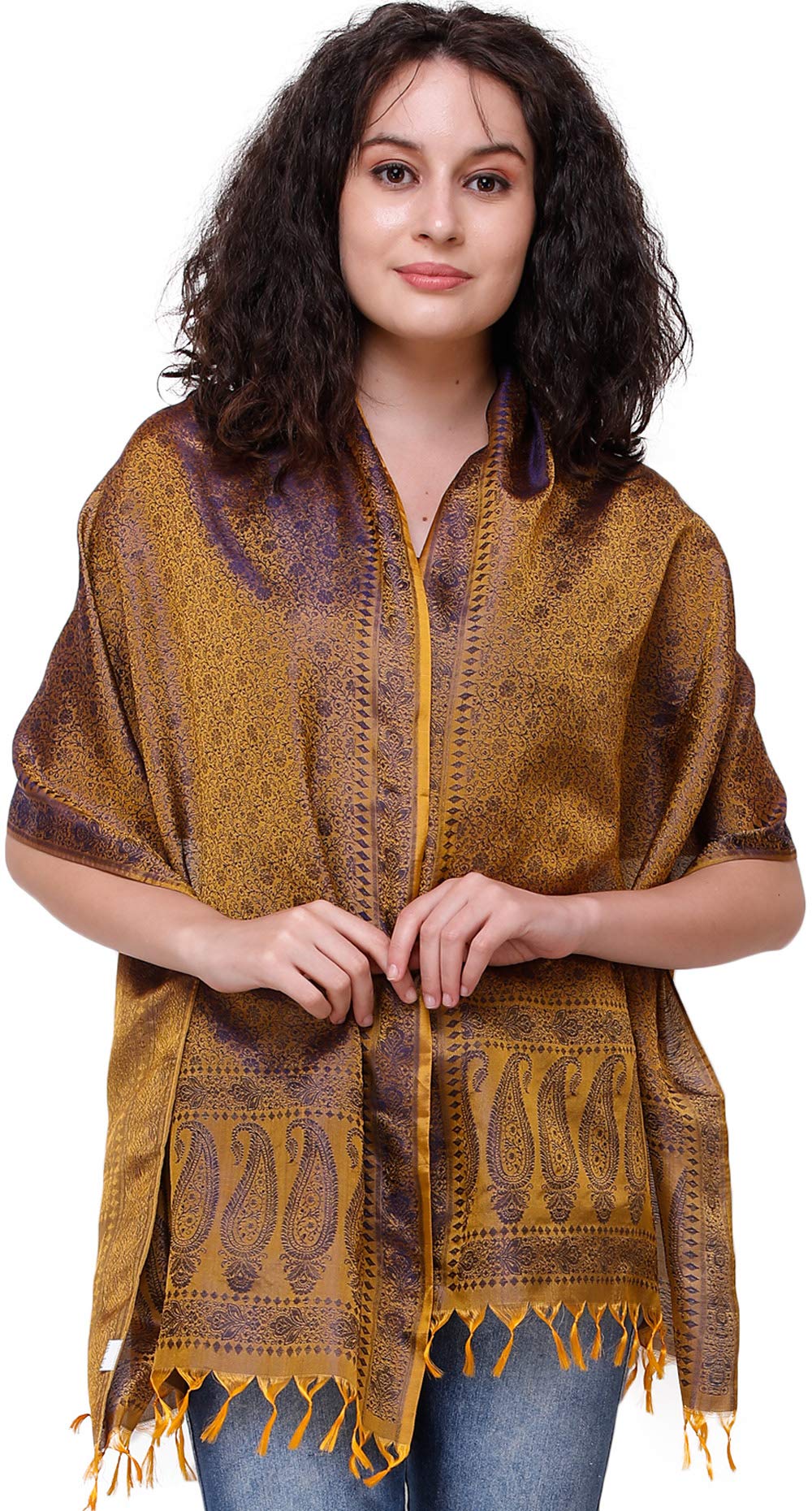 Banarasi Handloom Scarf with All-Over Tanchoi Weave - 100% Pure Silk Shawl for Women | Elegant Fashion Accessory for Parties, Weddings & Special Occasions
