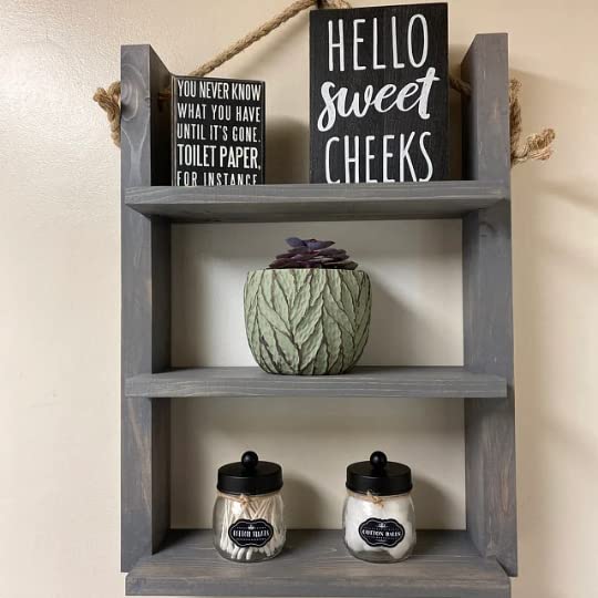 Rustic Farmhouse Rope Hanging Ladder Shelf - Bathroom & Home Decor for Storage and Display | Perfect for Towels, Blankets, Plants & More