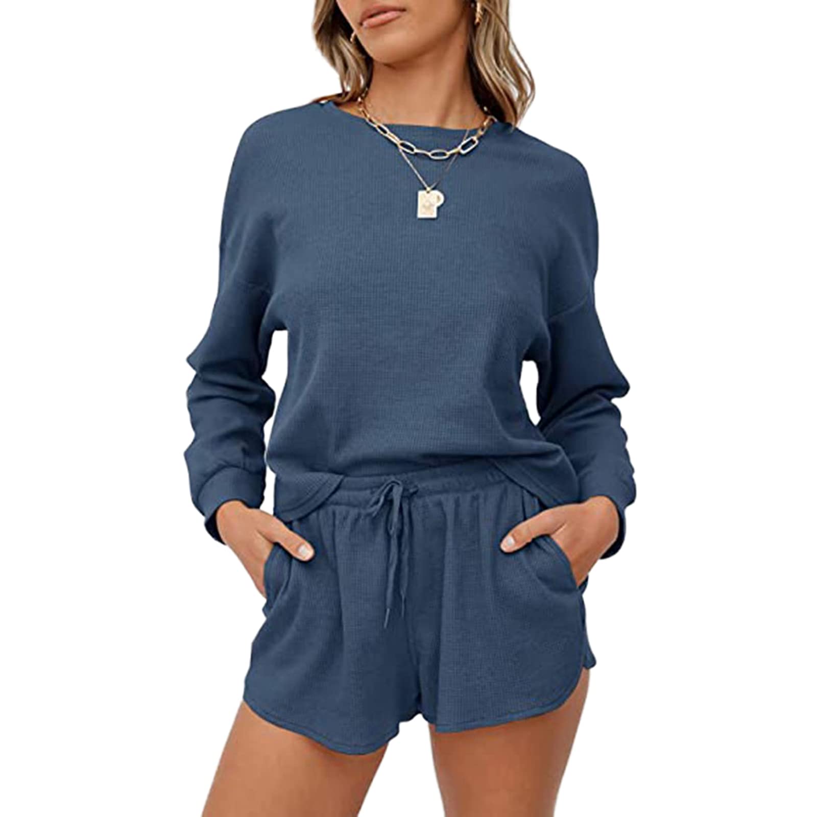 Women's Oversized Batwing Sleeve Lounge Set - Casual 2-Piece Sweatsuit with Top & Shorts | Comfortable Home Wear, Yoga Outfit, Relaxing Loungewear