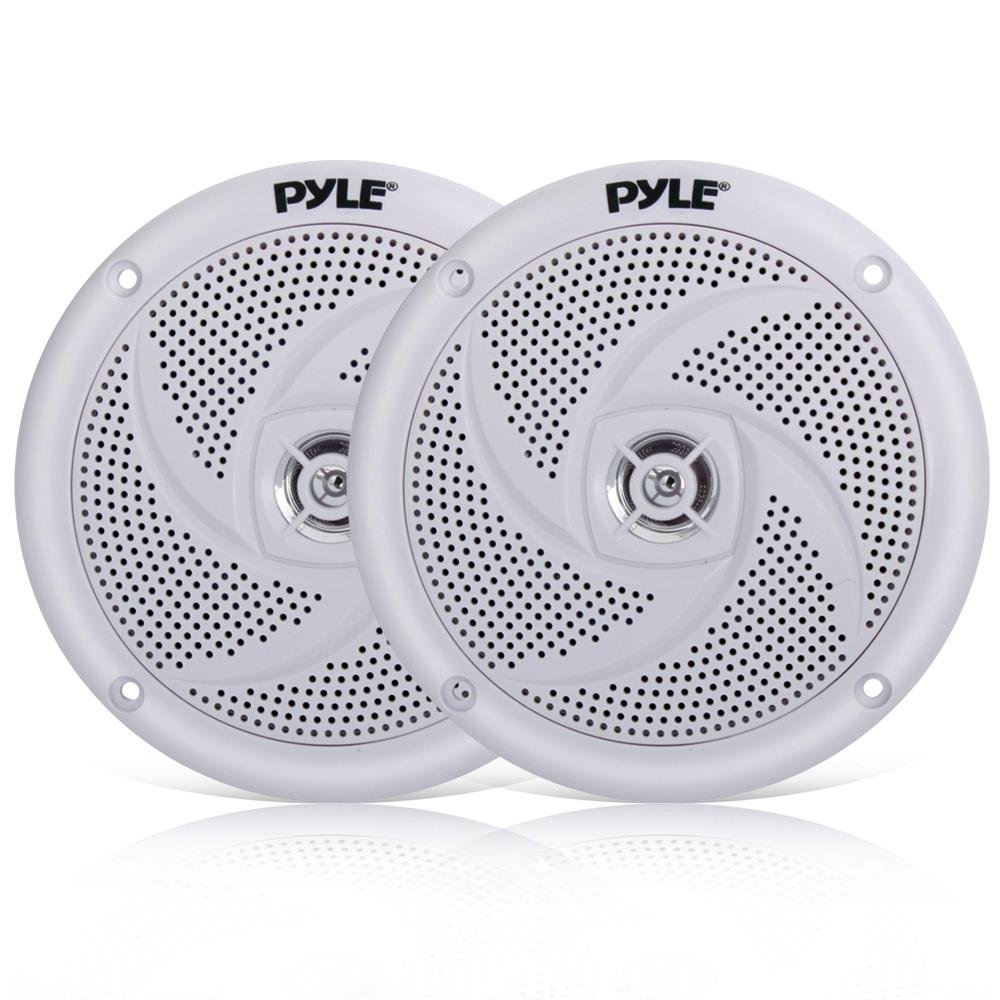 Pyle Marine Speakers - 5.25 Inch 2-Way Waterproof Weather Resistant Outdoor Stereo Sound System with 180W Power, Slim Low Profile Design - 1 Pair (White) - Perfect for Boats, Pools, and Patios