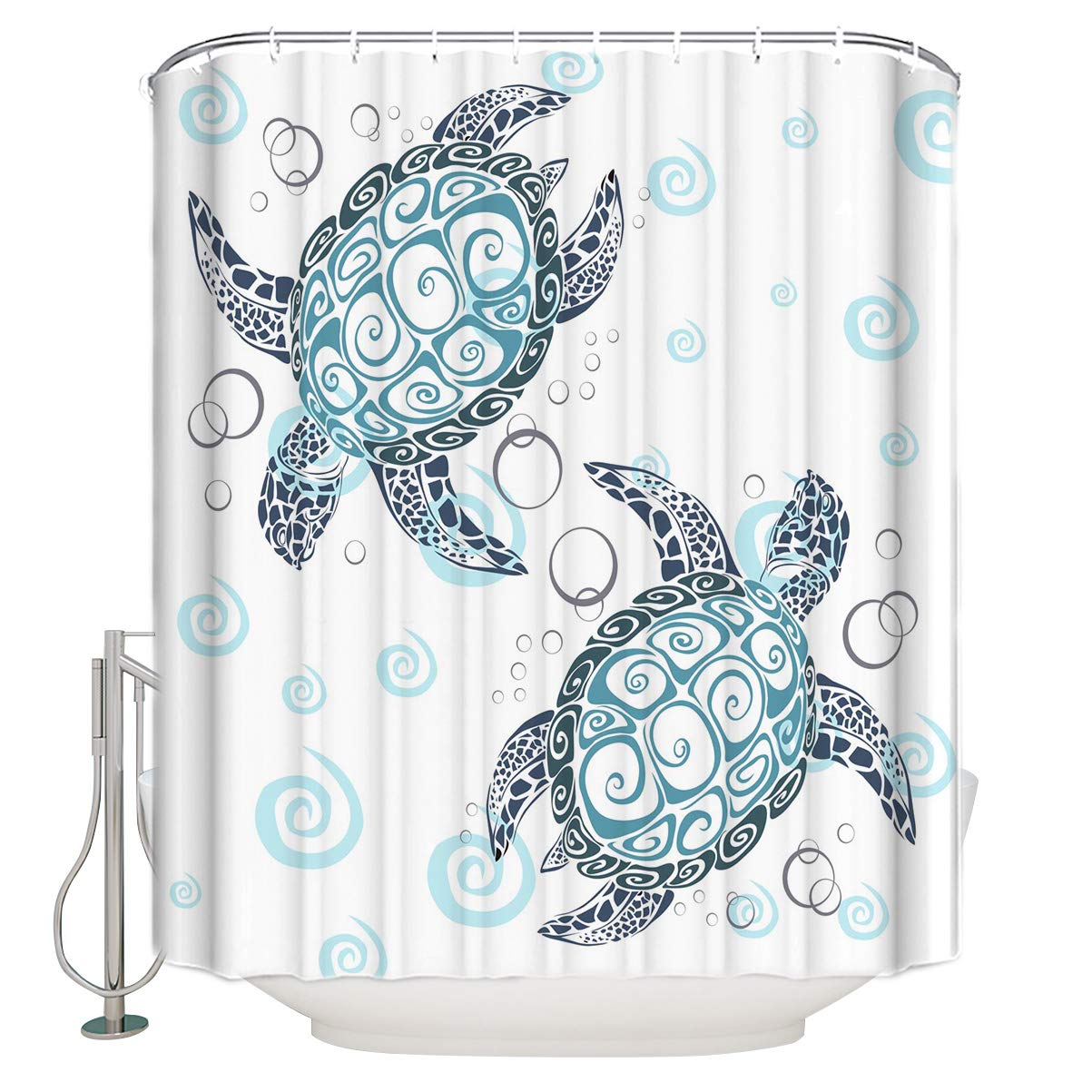 Waterproof Sea Turtle Shower Curtain - 48x72 Inch Polyester Bathroom Decor with 12 Hooks | Marine Animal & Tortoise Design | Perfect for Beach-Themed Bathrooms, Kids' Rooms & Ocean Lover Gifts