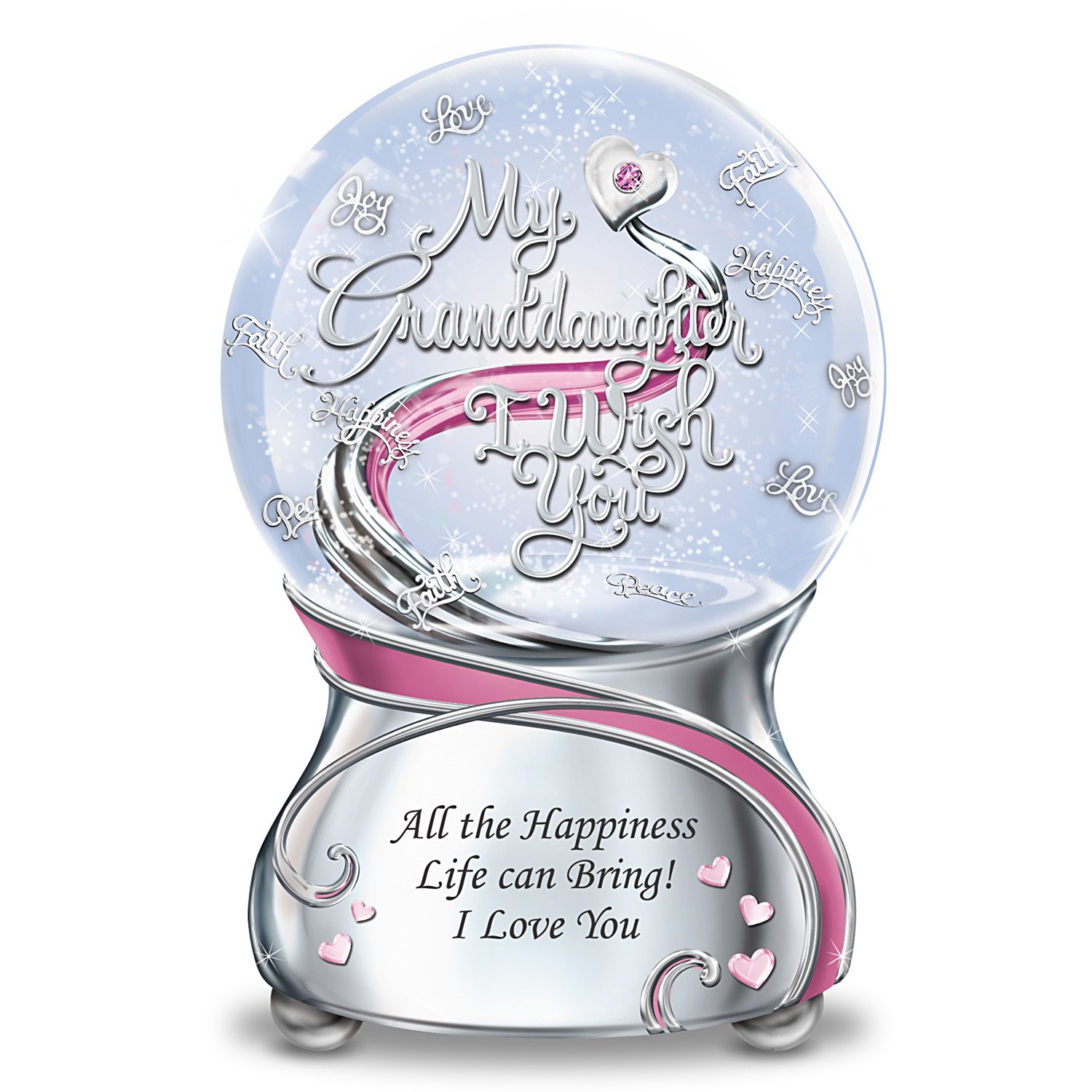 Swarovski Crystal Musical Glitter Globe with Poem Card - Perfect Christmas or Birthday Gift for Granddaughter - The Bradford Exchange | Home Décor & Keepsake for Bedroom, Nursery, or Display Shelf