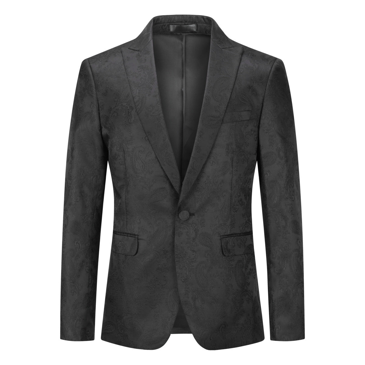 Men's Slim Fit Dark Pattern Single Button Blazer Jacket - Black | Formal & Business Attire for Office, Weddings & Special Events