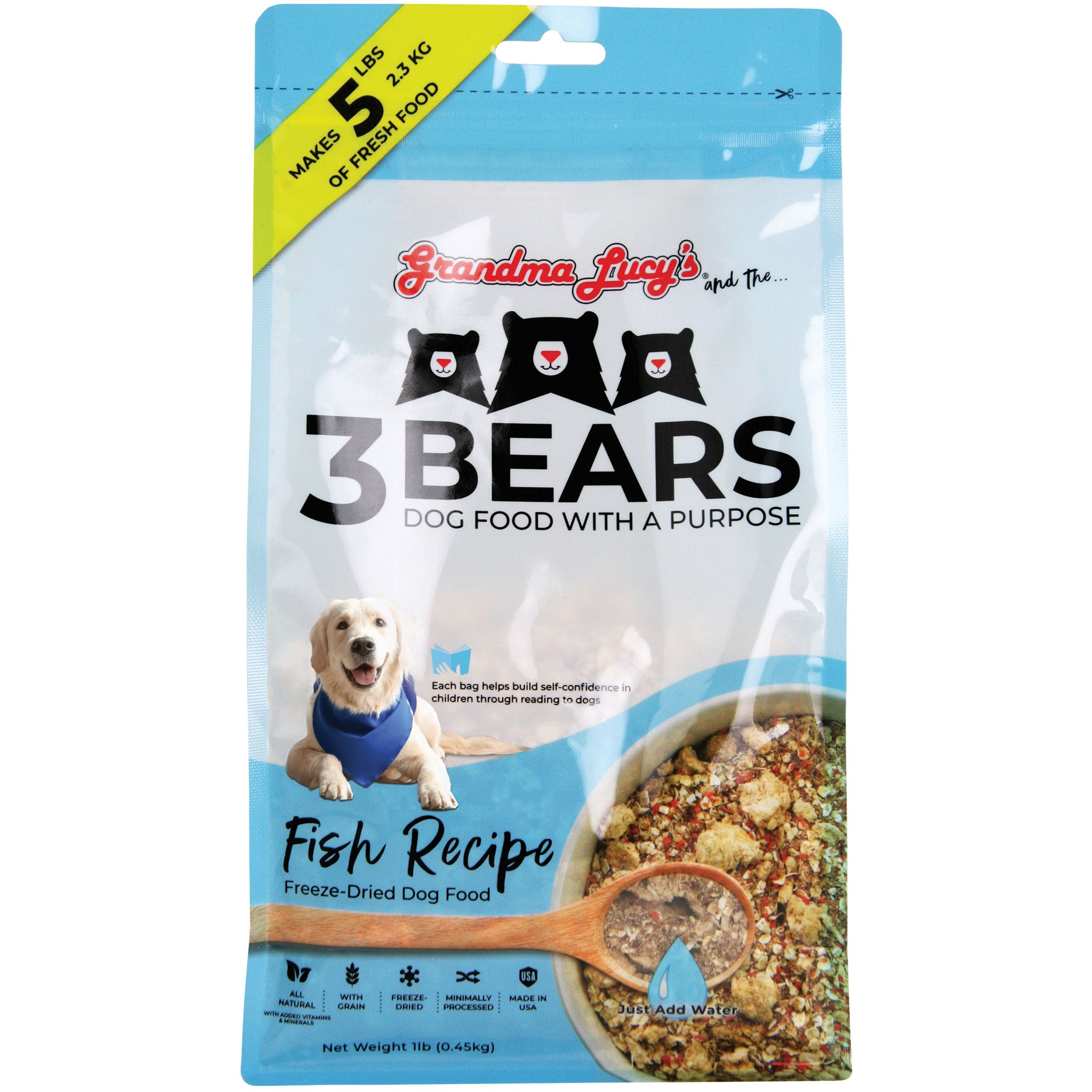 Grandma Lucy's 3 Bears Dog Fish - Grain-Free Freeze-Dried Dog Food for Small & Medium Breeds - Perfect for Training Treats & Outdoor Adventures