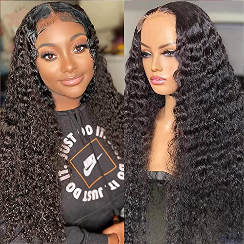 MEGALOOK 26 Inch Water Wave 4x4 Lace Front Wig - 180% Density Brazilian Virgin Human Hair with Pre-Plucked Hairline & Baby Hair for Black Women | Natural Color Curly Human Hair Wig for Daily Wear, Parties & Special Occasions