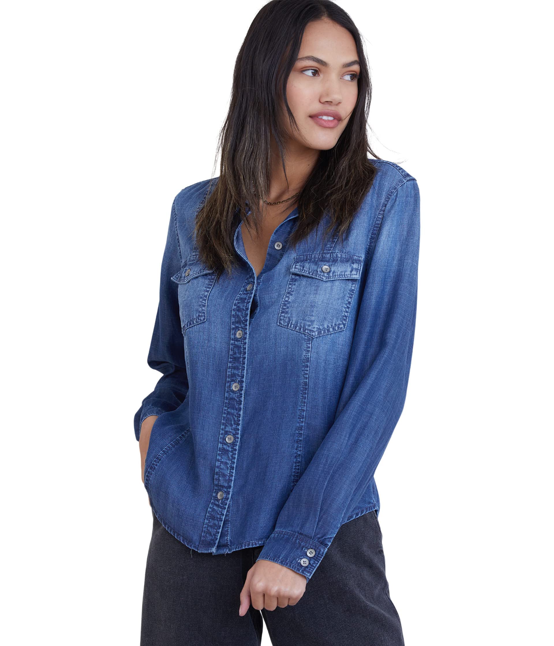 Bella Dahl Women's Long Sleeve Seamed Button Down Shirt - Casual & Office Wear, Perfect for Work, Date Night & Everyday Outfits