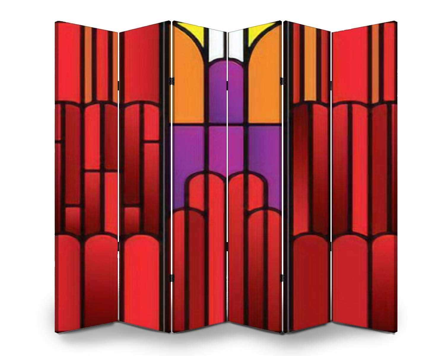 APED DECOR 6-Panel Wooden Room Divider with Stained Glass Design - Folding Privacy Screen, Dual-Sided Wall Partition for Home & Office - Perfect for Living Room, Bedroom, and Studio Spaces