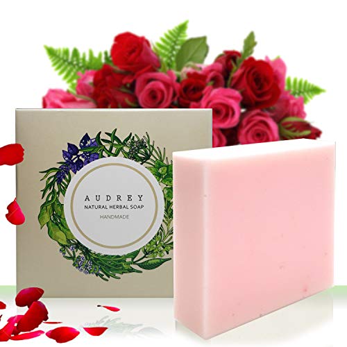 Audrey Handmade Natural Herb Bar Soap with Rosewater - 10 Pack | Organic, Vegan & Cruelty-Free | Perfect for Sensitive Skin, Gifts & Spa Days