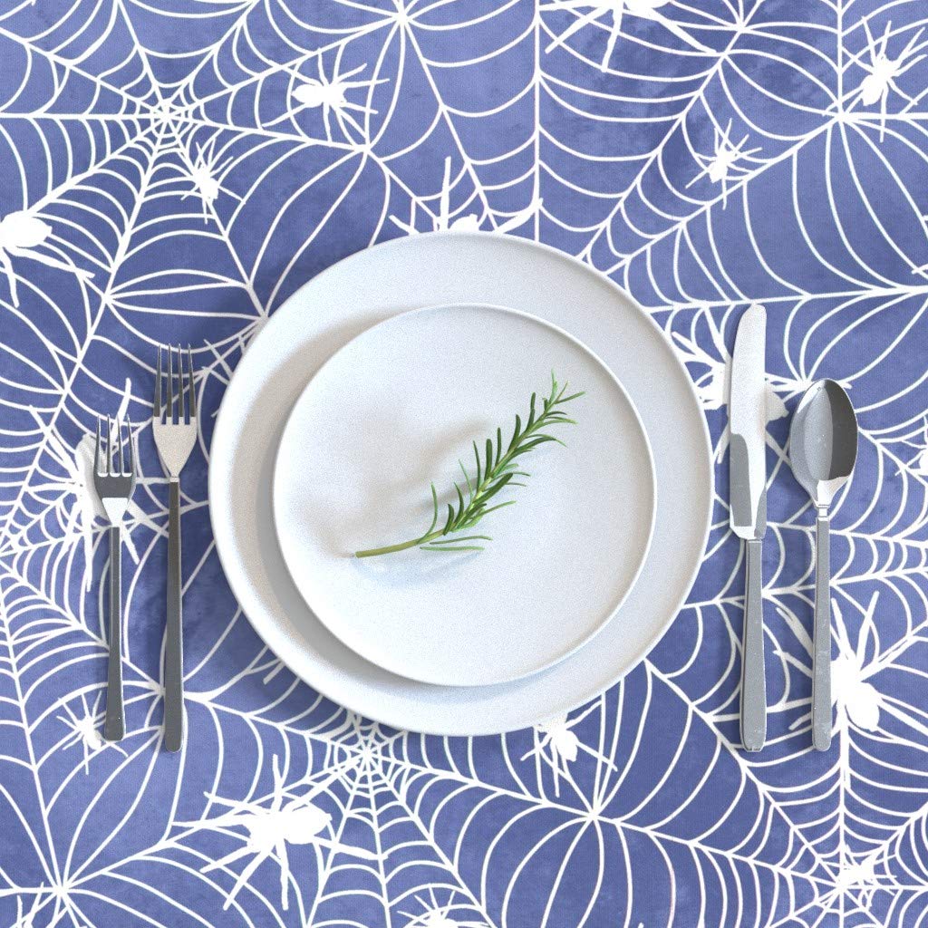 Premium Cotton Sateen Tablecloth 70x120 Inches - White & Blue Scale Halloween Spooky Entomology Pastel Goth Print Custom Dining Table Linens | Perfect for Halloween Parties, Gothic Weddings & Dark Aesthetic Home Decor