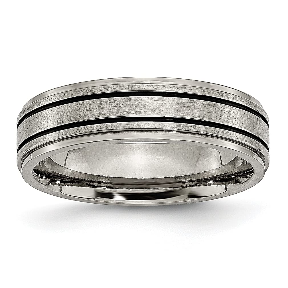 ICE CARATS Titanium Brushed Black Enamel Wedding Band for Women - 6mm Ridged Edge Fashion Jewelry Ring - Perfect Anniversary Gift & Everyday Wear Jewelry