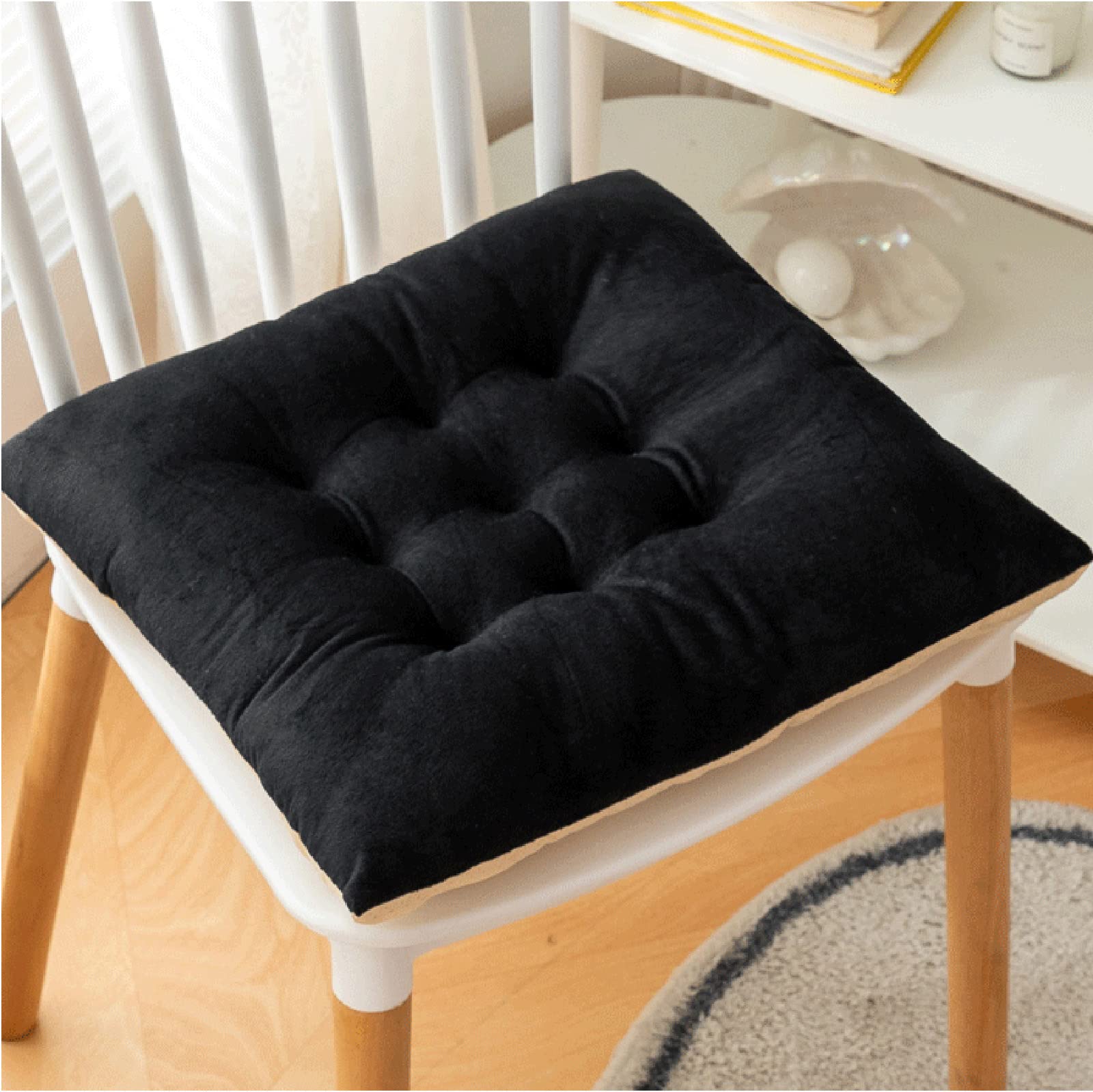 Premium Meditation Chair Cushion - Thickened Soft Velvet Quilted Floor Seat for Living Room, Balcony, Office & Garden - Solid Black Tatami Style Cushion for Yoga, Reading & Relaxation