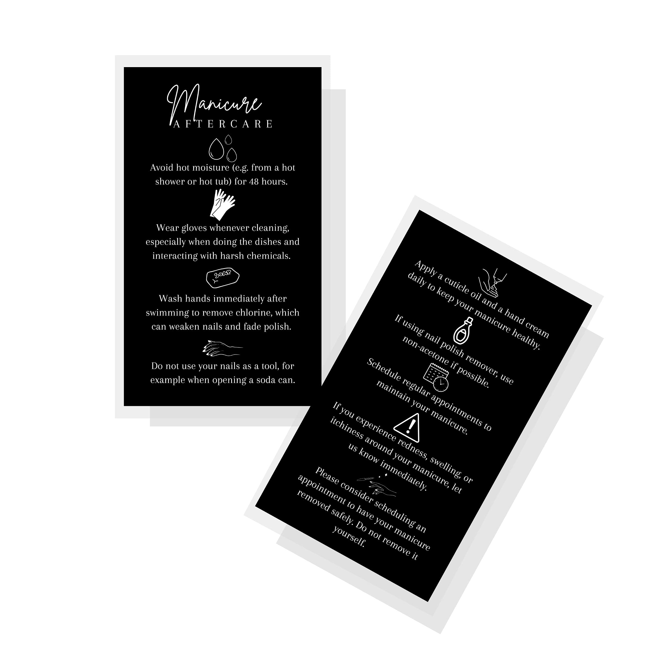50 Pack Manicure Aftercare Instruction Cards - 2x3.5 Inch Business Card Size for Nail Salons | Nail Artist Supplies & Nail Care Tips | Black & White Design | Perfect for Client Education & Salon Promotions