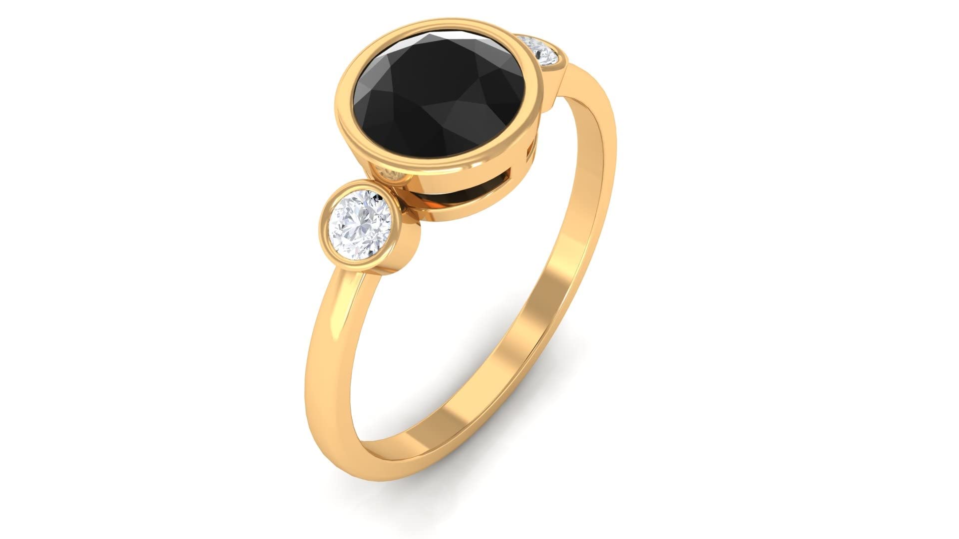 1 CT Black Onyx and Moissanite Ring - 6MM Round Three Stone Engagement Ring for Women in 14K Gold | Elegant Jewelry Gift for Anniversary, Wedding & Special Occasions