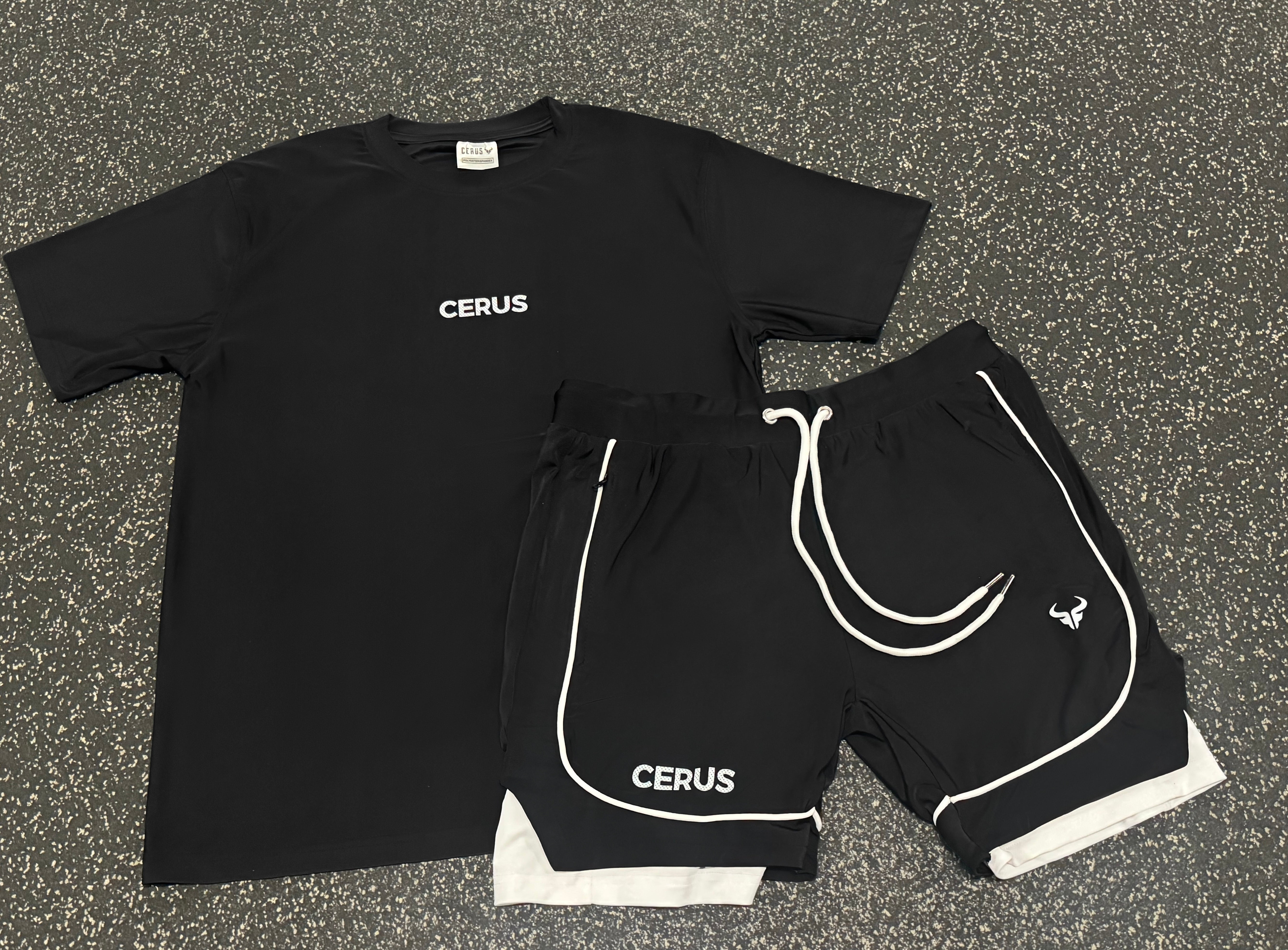Cerus Black Flow 2-in-1 Running Shorts for Men - Moisture Wicking Athletic Workout Shorts with Built-in Liner - Perfect for Gym, Jogging & Outdoor Sports