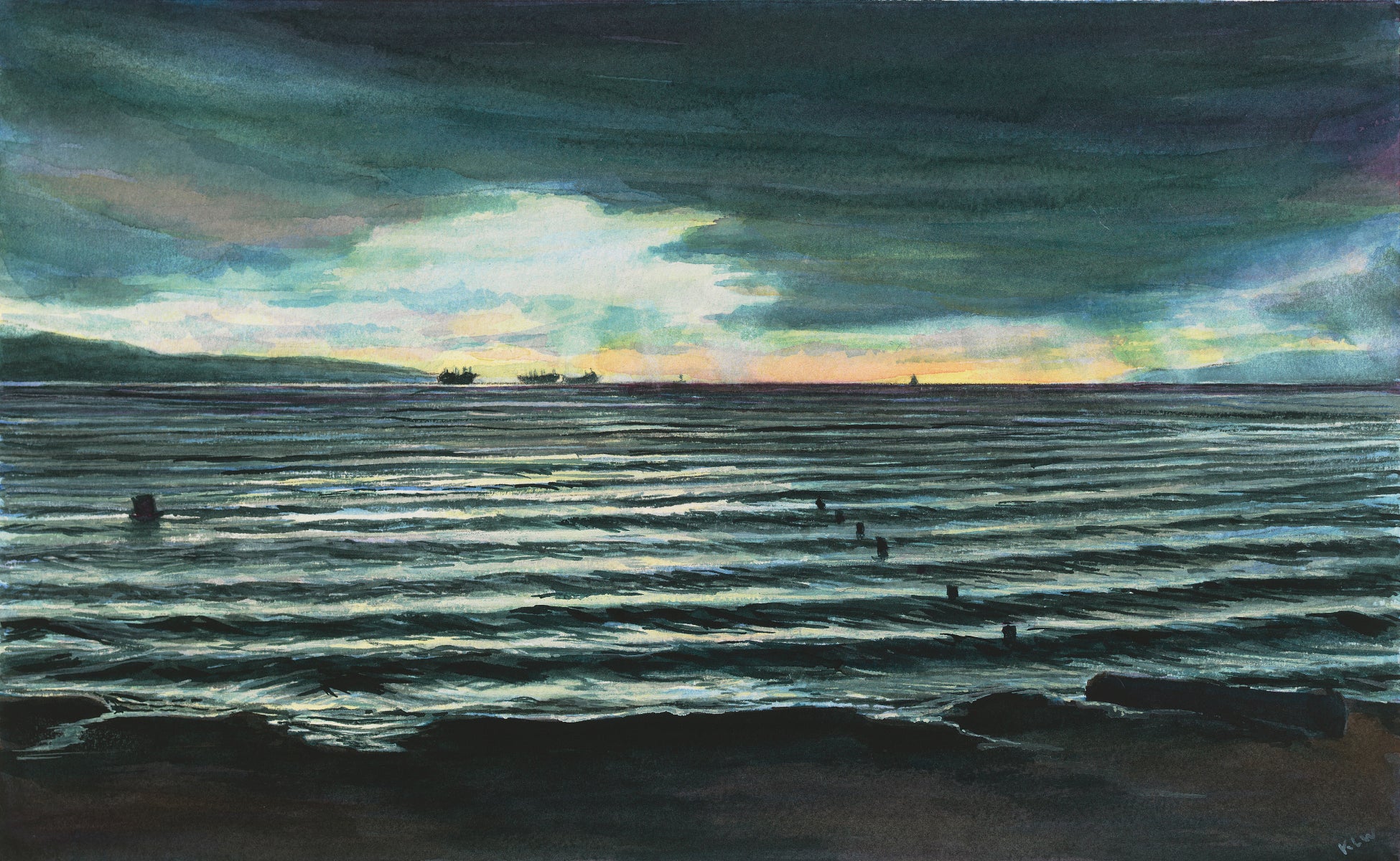 Kathleen Wert: End of Day - Vancouver Landscape Art Print for Home & Office Decor | Perfect Gift for Art Lovers & Cityscape Enthusiasts