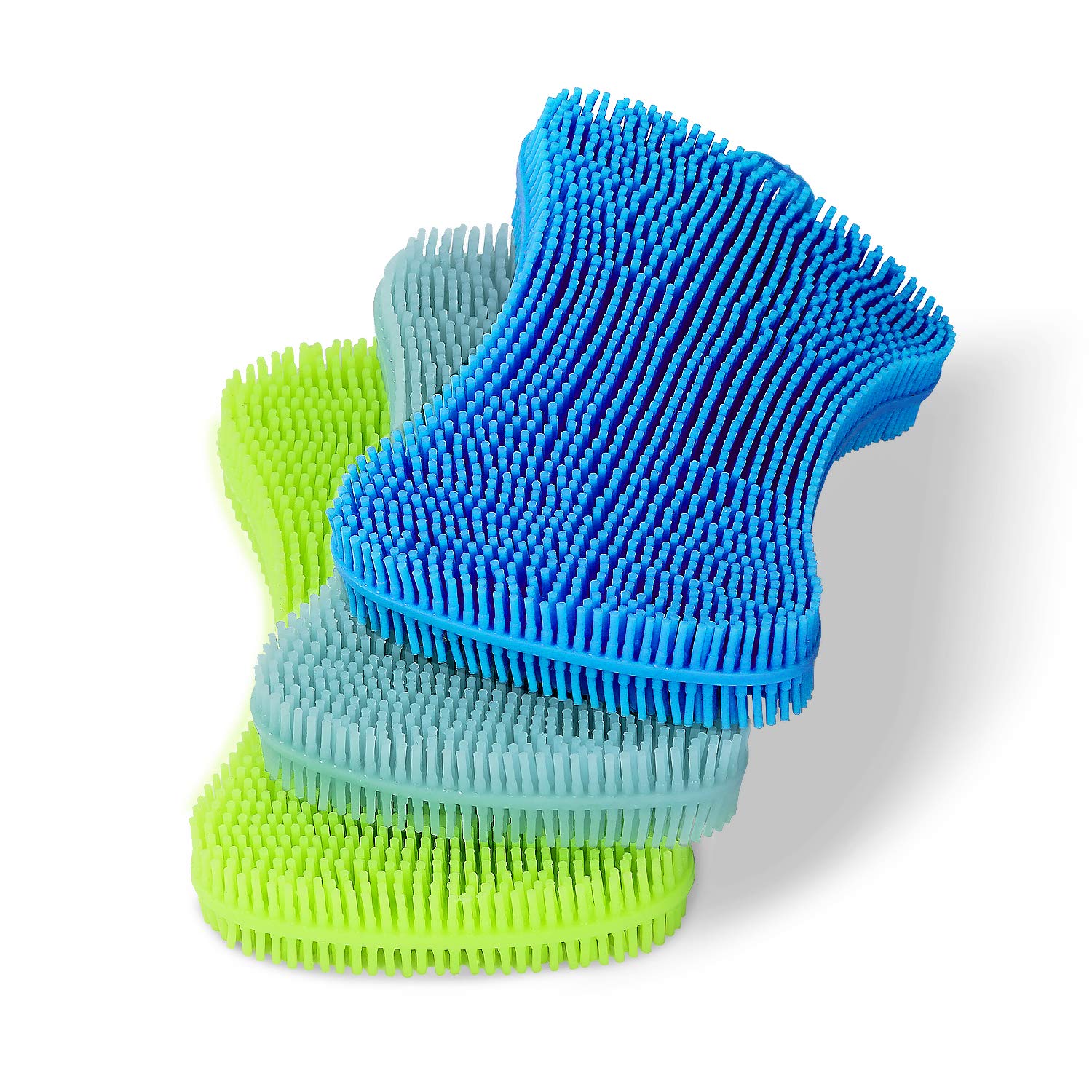 Eco-Friendly Silicone Sponge for Dish Washing - Double Sided Kitchen Cleaning Sponge Set (3 Pack, Blue Grey Green) - Durable, Non-Scratch & Hygienic for Pots, Pans & Delicate Dishes