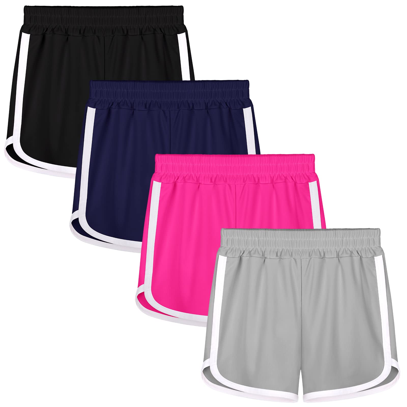 Resinta 4 Packs Girls Running Shorts - Quick Dry Kids Athletic Shorts for Sports & Workout - Polyester Active Dolphin Shorts for Gym, Yoga, and Outdoor Activities