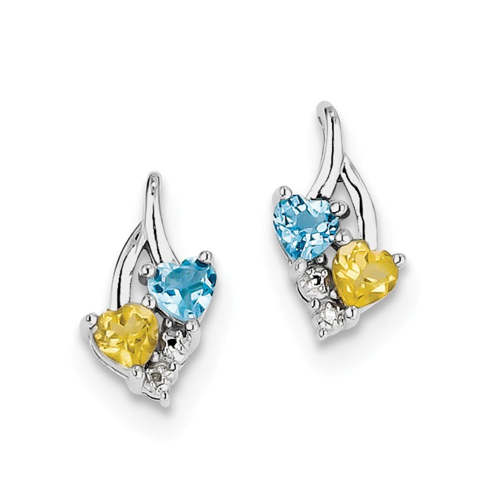 14K Sterling Silver Blue Topaz & Citrine Diamond Stud Earrings for Women | Elegant Gift for Birthday, Anniversary & Special Occasions