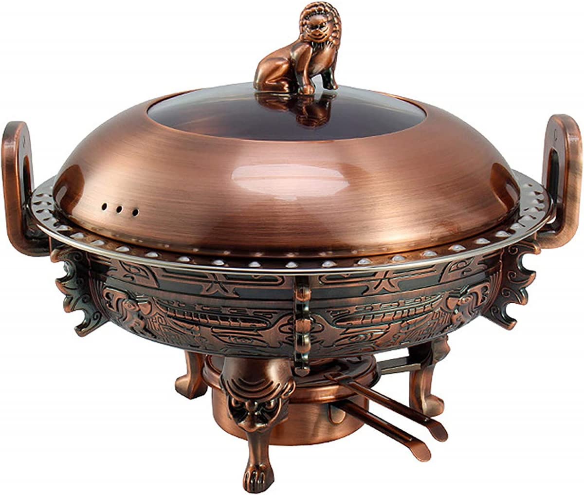 Premium 3L Stainless Steel Chafing Dish Set with Food Pans, Stove Stand, Lid & Fuel Holder - Round Buffet Warmer for Weddings, Parties, Banquets (Red Bronze) | Elegant Serving Solution for Catering, Buffets & Events