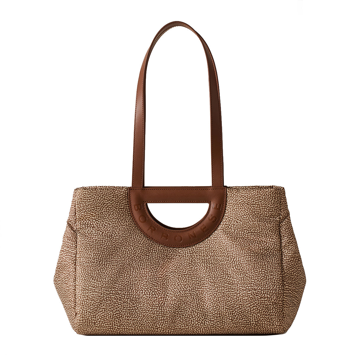 Borbonese Bouche Medium Beige Marrone Leather Shopper Tote Bag 91010044I15 - Stylish Handbag for Work, Travel & Everyday Use