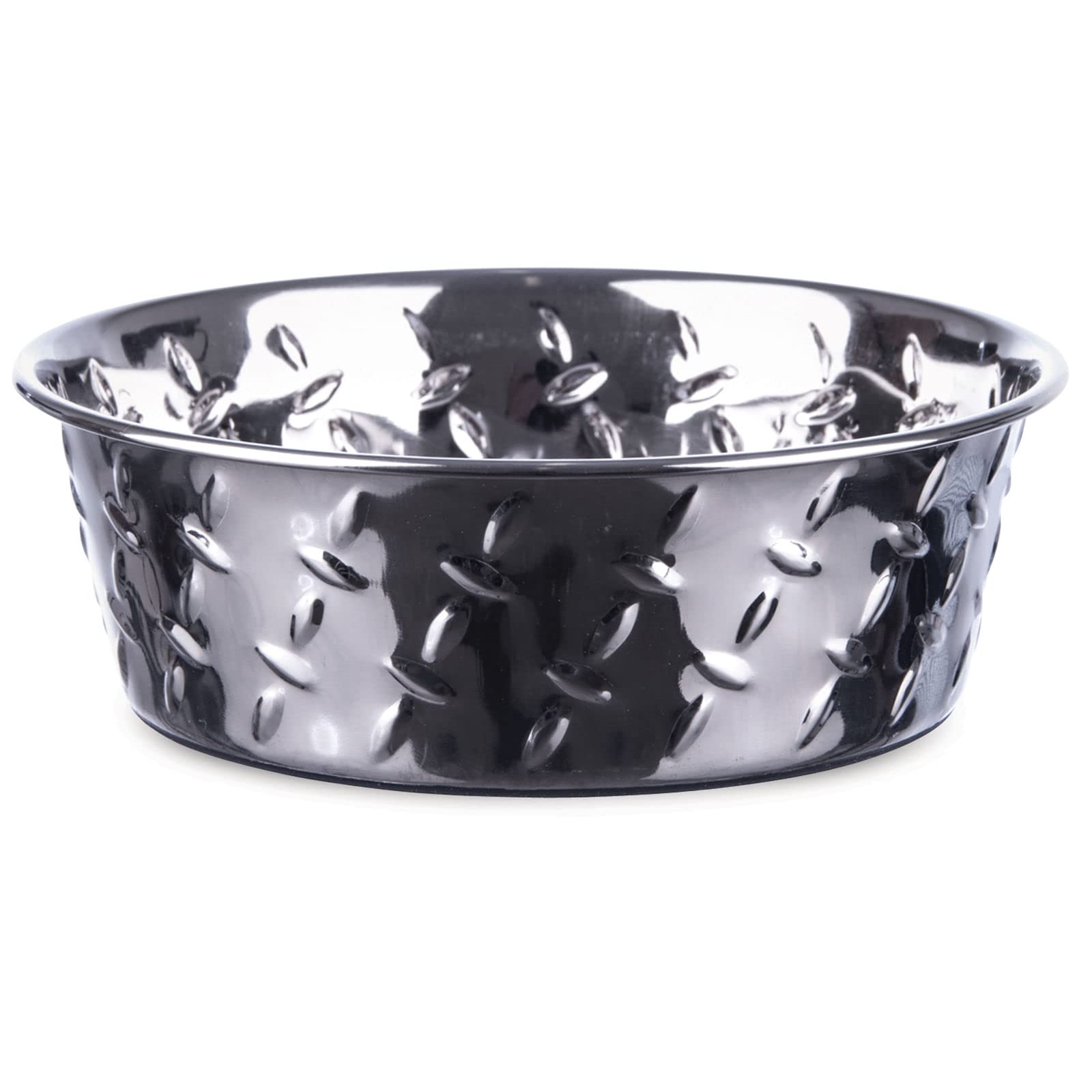 Premium Diamond Plated Dog Bowl with Non-Slip Base - 3 Quart Stainless Steel Pet Food & Water Dish - Ideal for Indoor/Outdoor Feeding & Travel Use