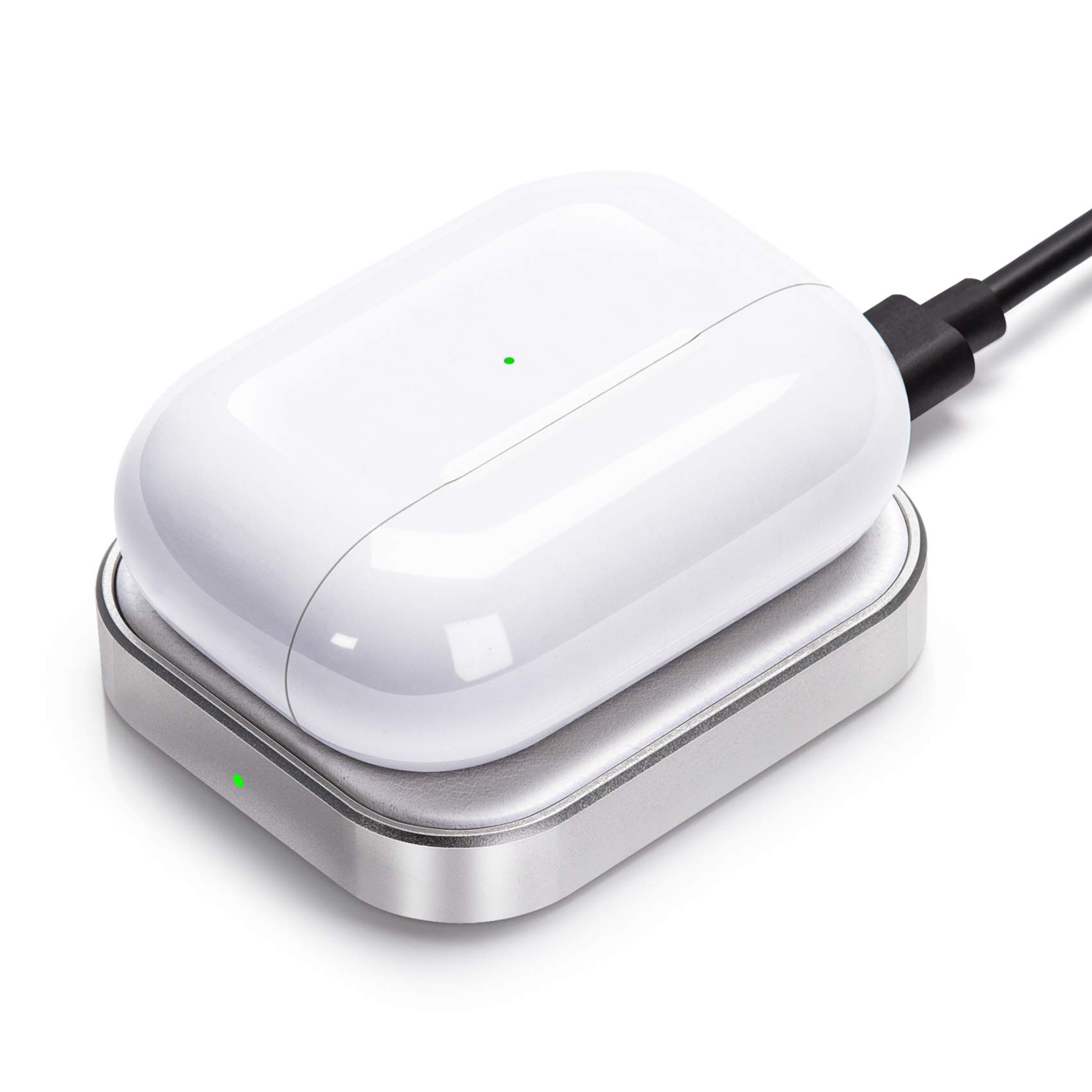 Wireless Charger for AirPods Pro 2nd Gen / AirPods 4 (ANC) / AirPods 3 / AirPods 2 - Fast Charging Station with LED Indicator (Silver & White) - Perfect for Home, Office & Travel Accessories