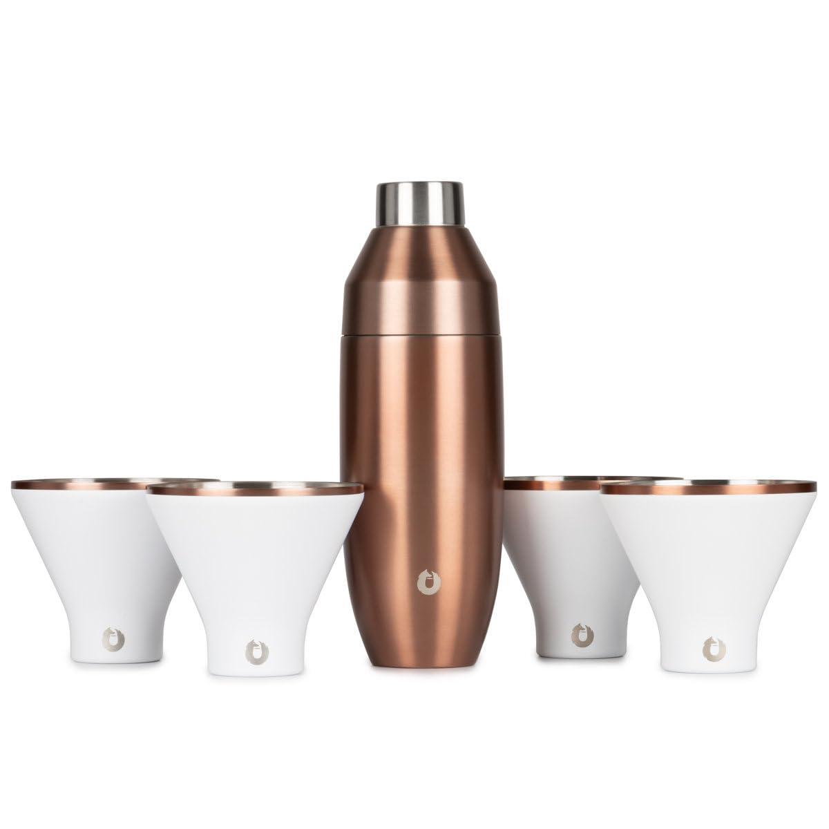 Premium 22oz Stainless Steel Cocktail Shaker Set with 4 Martini Glasses - Vacuum Insulated, Leak-Proof Bar Mixer with Built-in Strainer & Jigger (White/Gold) - Perfect for Home Bars, Parties & Professional Bartending