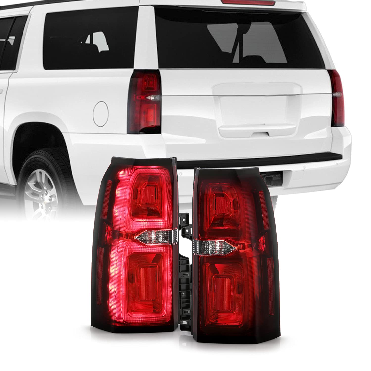 AKKON LED Tail Lights for 2015-2020 Chevy Suburban & Tahoe - Red Chrome Running Brake Lamps (Driver & Passenger Side Pair) - Upgrade Your Pickup's Style & Safety for Night Driving & Off-Road Adventures