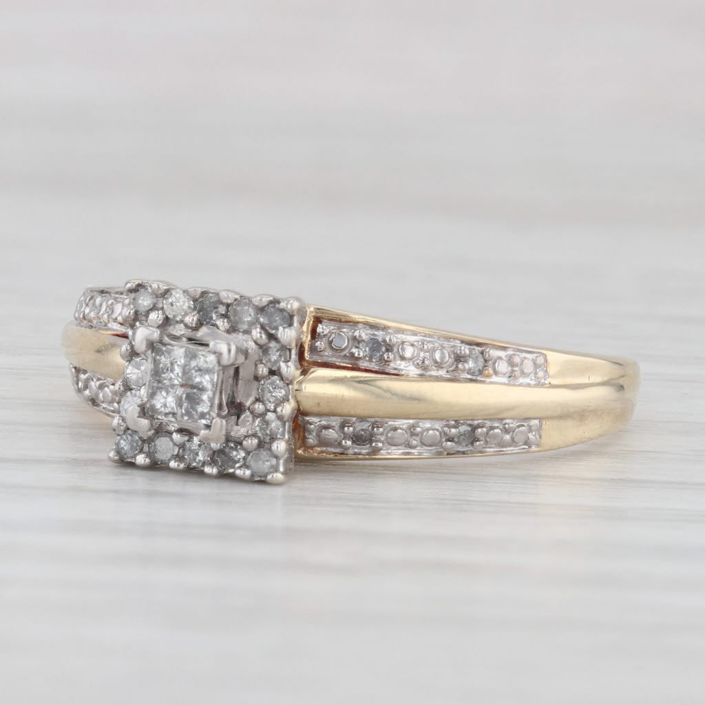 0.21ctw Diamond Halo Engagement Ring - 10k Yellow & White Gold - Size 11 - Perfect for Proposals, Anniversaries & Special Occasions