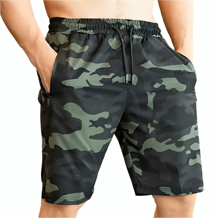 Green Summit Camouflage Drawstring Sweat Shorts for Men - Comfortable Casual Workout & Lounge Wear