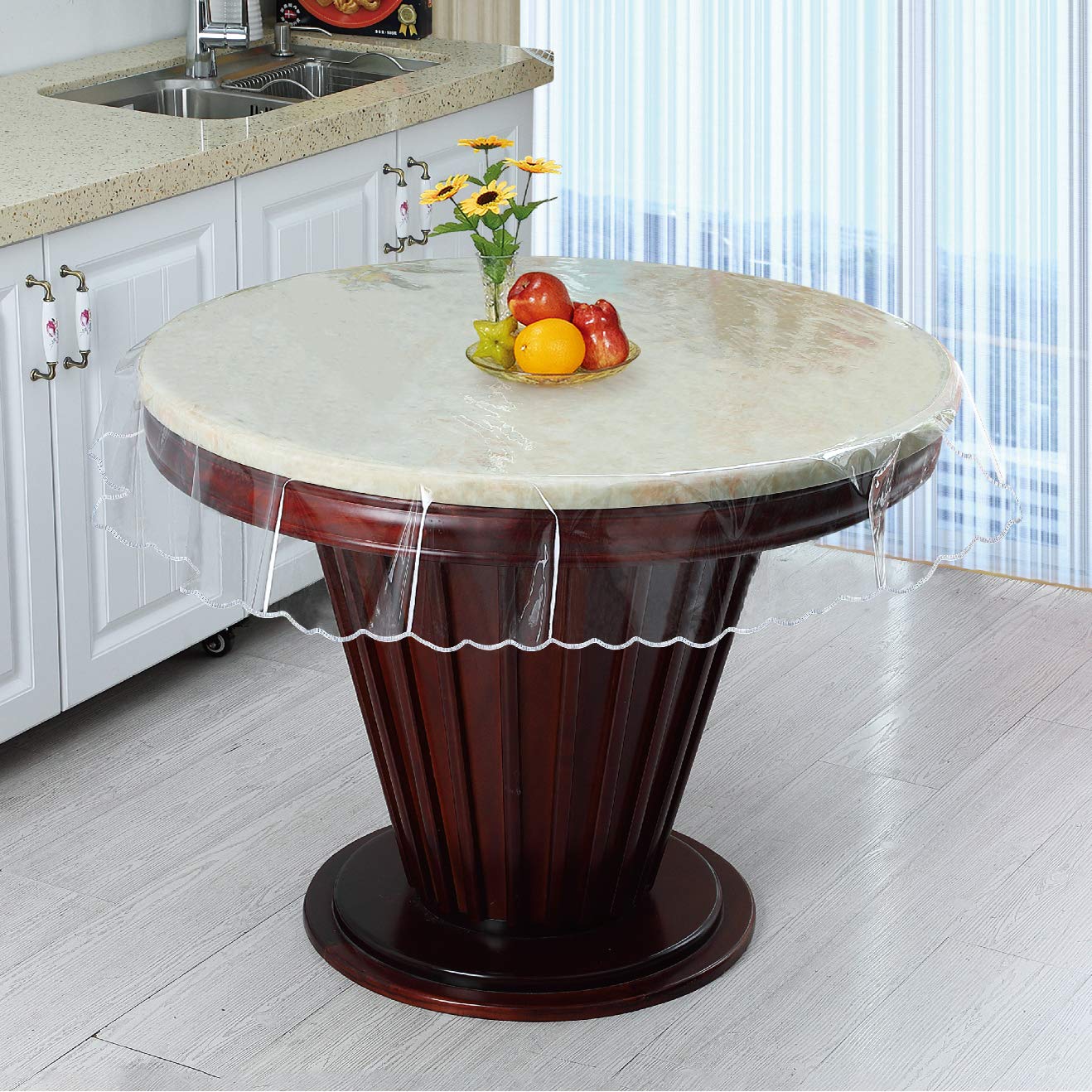 Artisan Flair Clear Vinyl Tablecloth Protector - Waterproof, Durable Plastic Table Cover for Dining Room - 52 Inch Round - Perfect for Parties, Daily Use & Outdoor Dining
