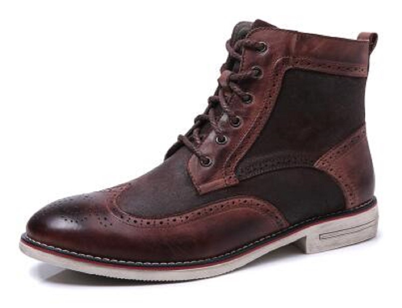 HAPPYSHOP(TM) Men's Genuine Leather Lace-Up Brogue Martin Boots - Stylish Chukka & Army Combat Boots for Casual & Outdoor Wear - Perfect for Work, Hiking & Daily Fashion