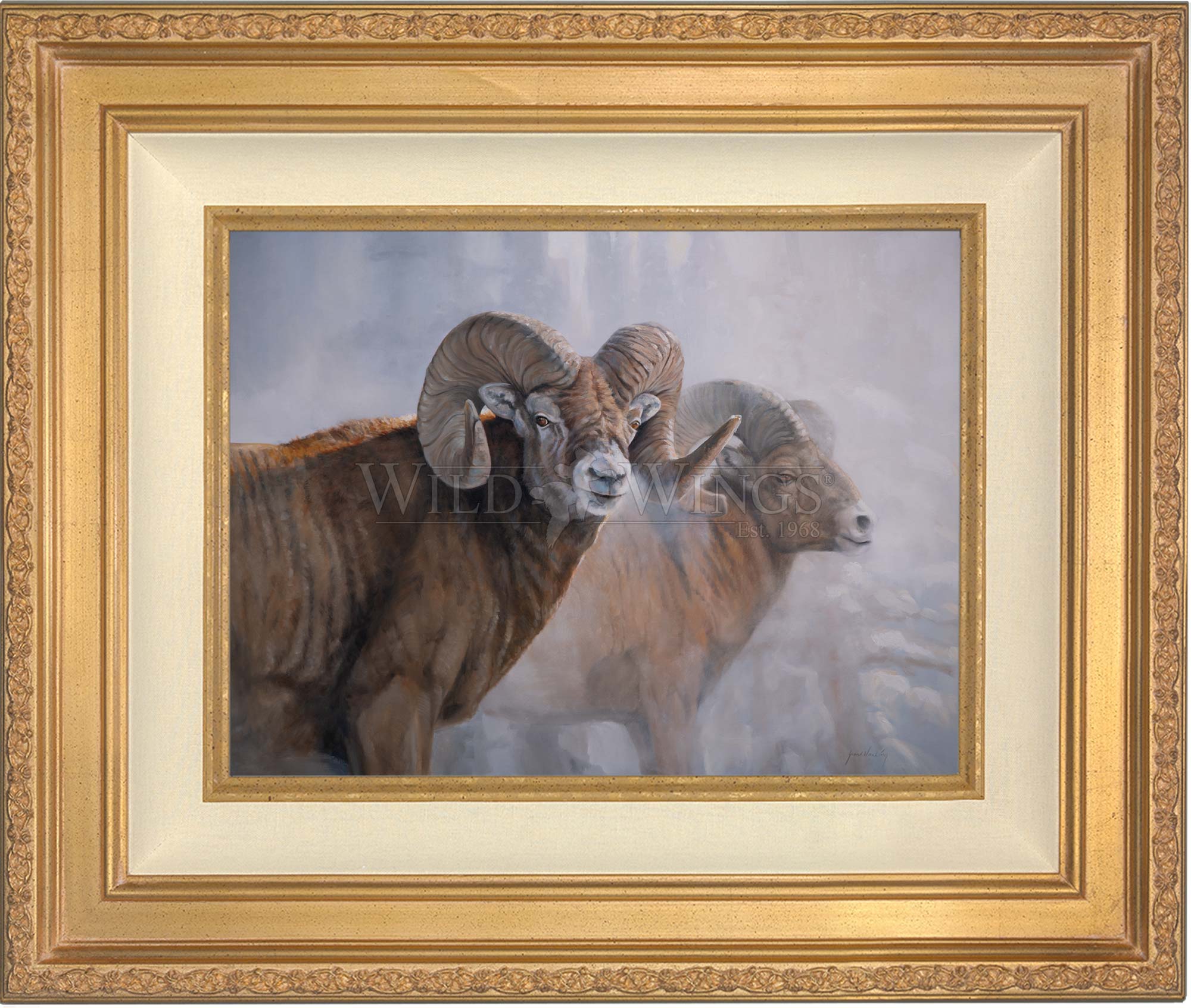 Bighorns in the Mist - Premium Handcrafted Canvas Wall Art for Home & Office Decor | Nature Wildlife Painting, Western Artwork, Rustic Cabin Decor