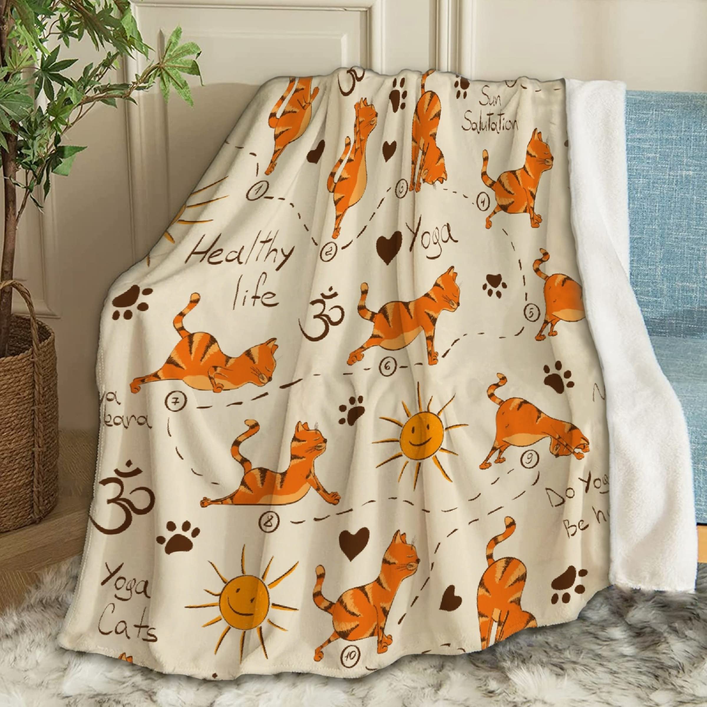 ANIMEBLACKET Cat Yoga Pose Fleece Throw Blanket - 50